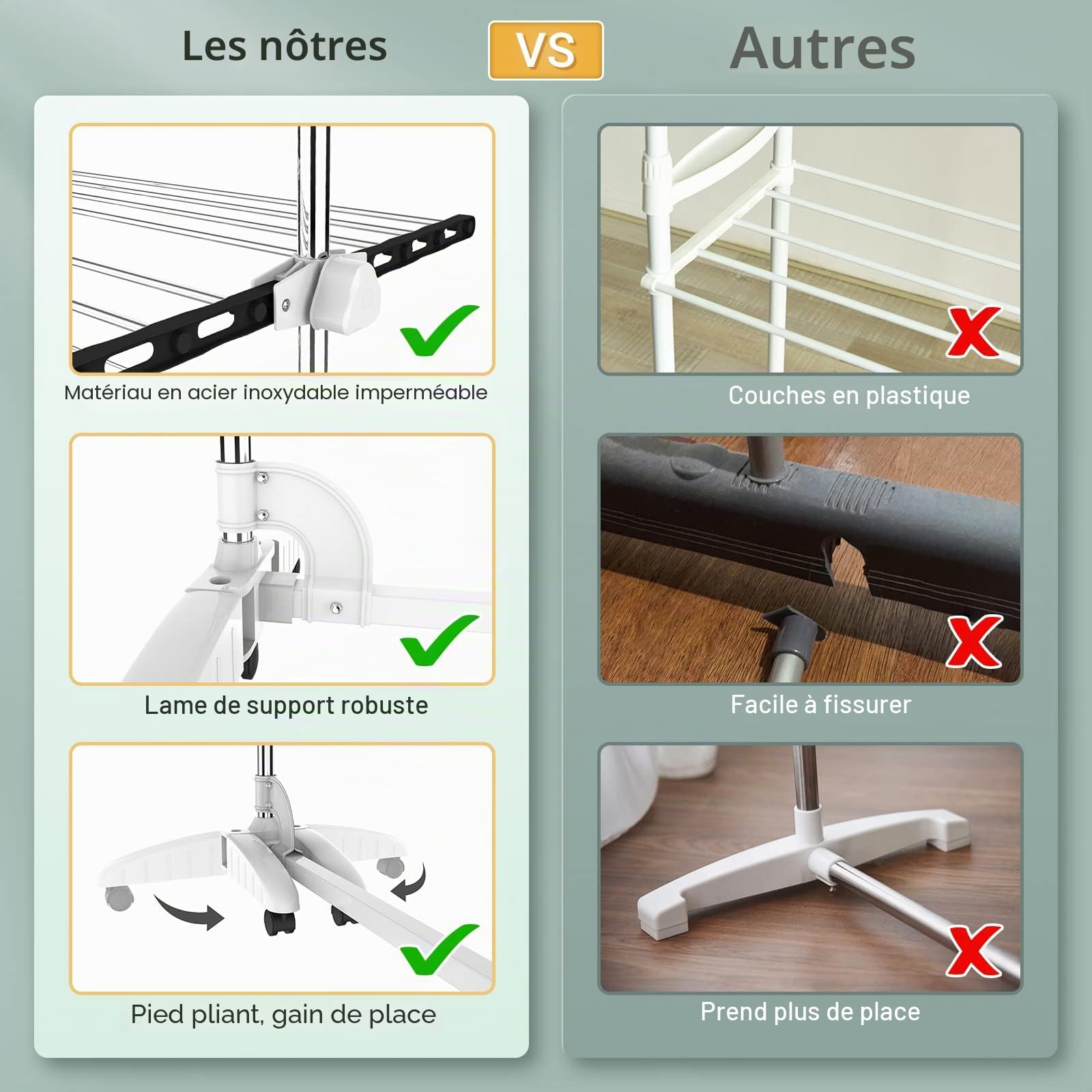 Todeco Etendoir à Linge intérieur, Séchoir à Linge Pliant à 4 Niveaux,Noir | avec Barre Supérieure, Tubes en Acier Inoxydable, Charge maximale 3 kg par Barre de Support, Ailes réglables en Hauteur