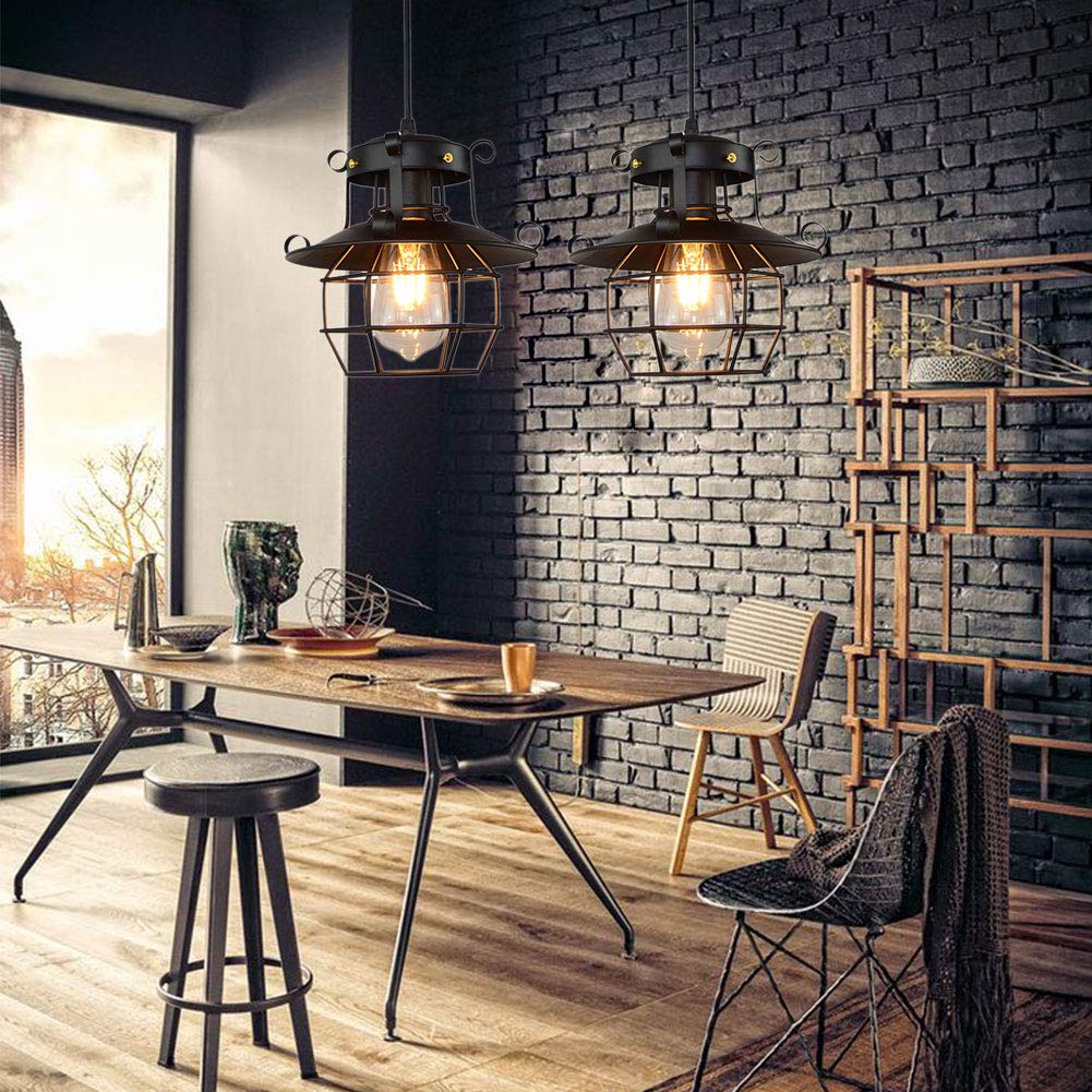 OUKANING Retro de la Lámpara Negro Iluminación Interior Industrial E27 Lámpara de Techo Luz Colgante Retro Metal para Restaurante Cafetería Decoración Industrial