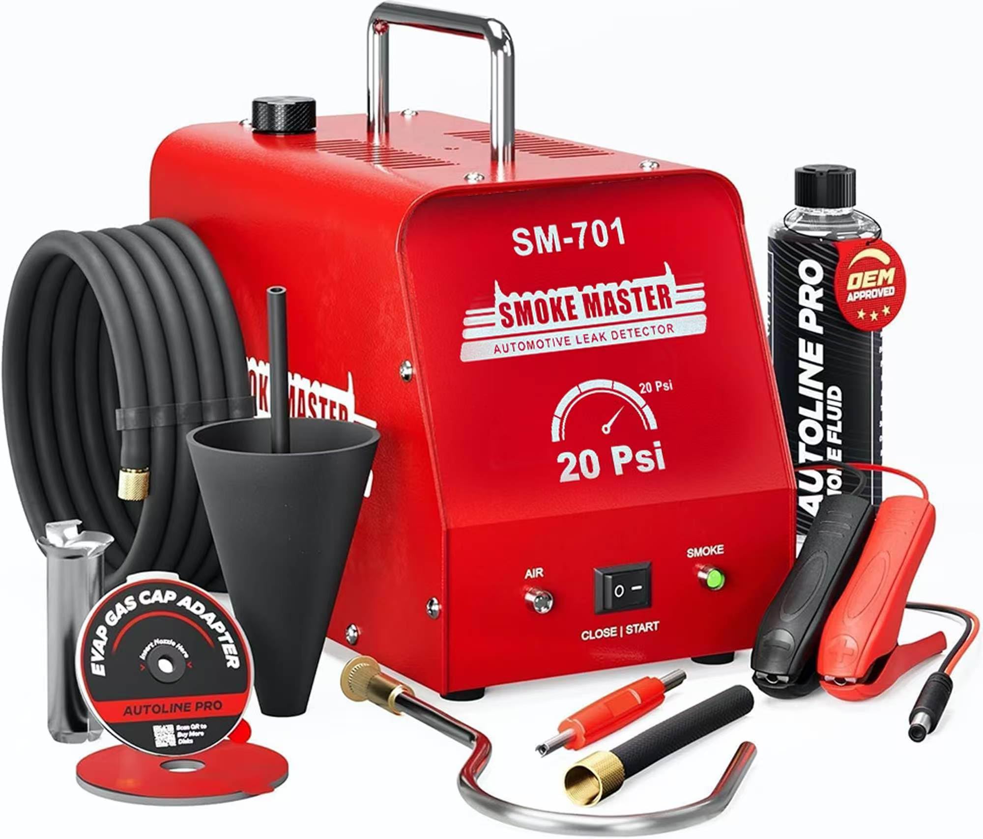 AutoLine Pro - 2025 nuevo modelo* Máquina de humo automotriz de alto volumen - Detector de fugas EVAP con compresor de aire incorporado, modelo 701A, kit de herramientas para detector de humo de
