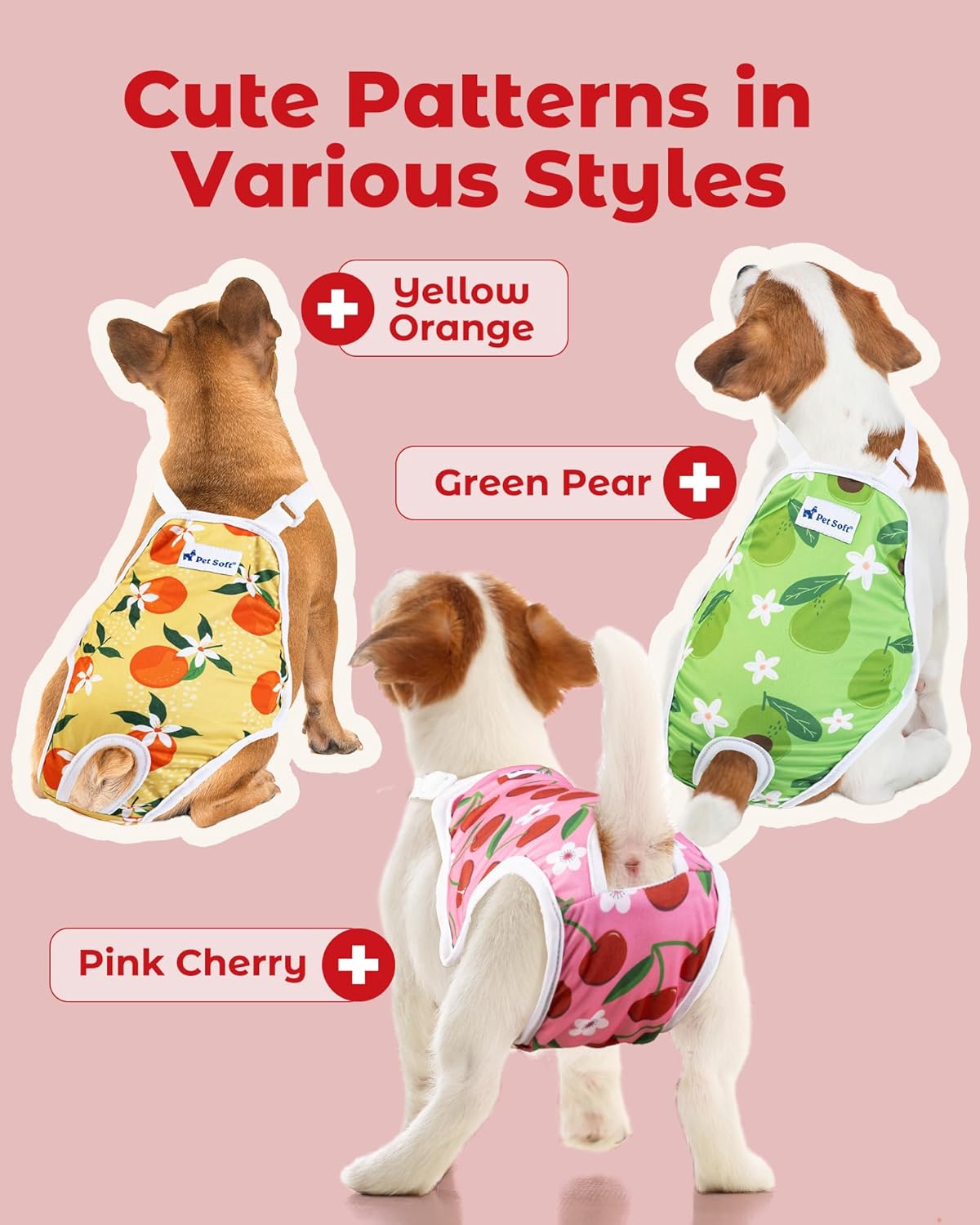 pet soft dog diapers female onesie sanitary pantie with adjustable suspender, colorful pattern washable puppy diapers female, super absorbent underwear dog diaper for heat (fruit, xl) fruit extra large