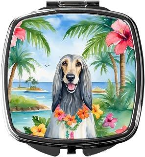 Caroline's Treasures Afghan Hound Luau Compact Mirror Decorative Travel Makeup Mirror for Women Girls Gifts Pocket Makeup Mirror Folding Handheld