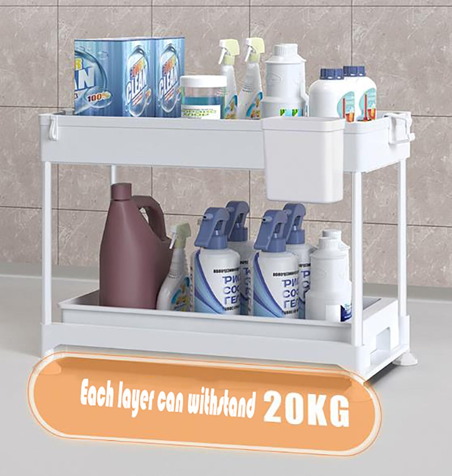 Organisateur de cuisine de rangement sous évier, rangement de cuisine coulissant à 2 niveaux sous étagère d'évier, organisation polyvalente pour cuisine salle de bain, pour placard de cuisine et pla