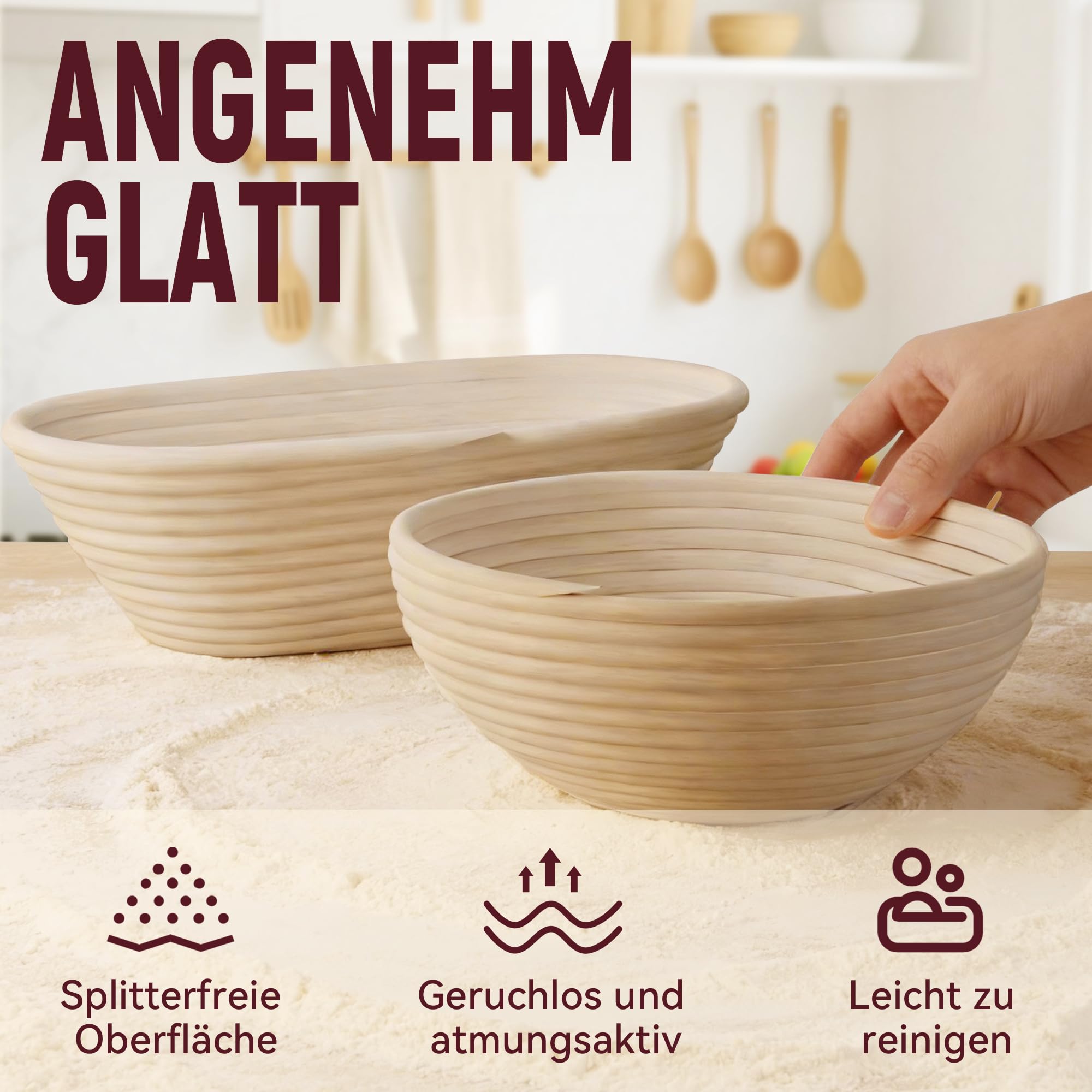 Brot Gärkorb Sauerteig Starter Set,25 cm & 23 cm Proofing Basket Bread Baking with Sourdough Starter Glass, Bread Baking Starter Set Large Gift for Beginners, Bakers (Pink)