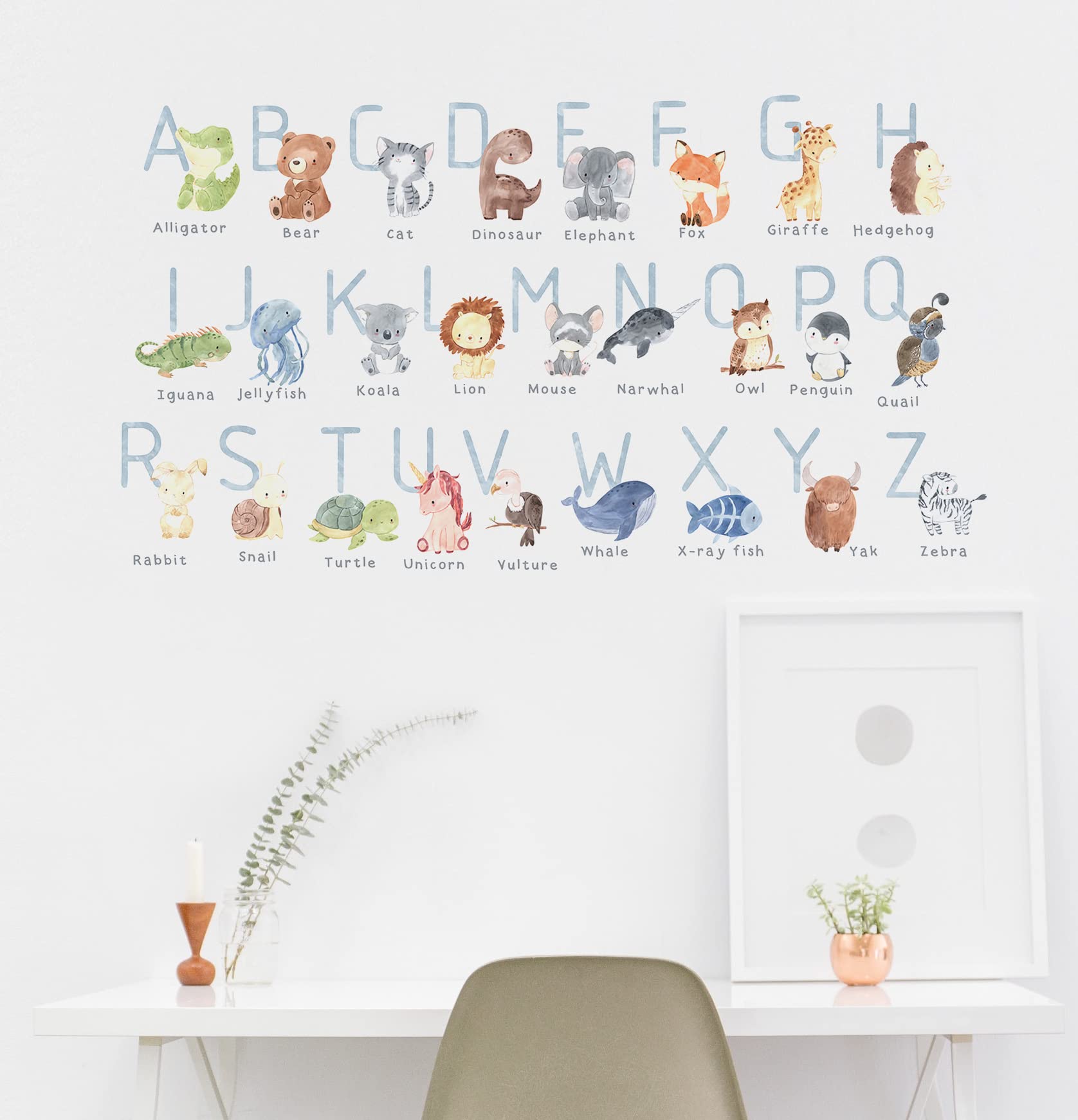 ABC Stickers - Adesivi da parete con alfabeto a forma di animale, decalcomanie da parete per classe, decalcomanie da parete ABC