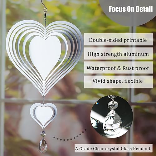 Miniatura 8 de Paquete de 4 hilanderos de viento de sublimación de 8 pulgadas, escultura de viento de metal de aluminio 3D para patio y jardín, adornos artísticos