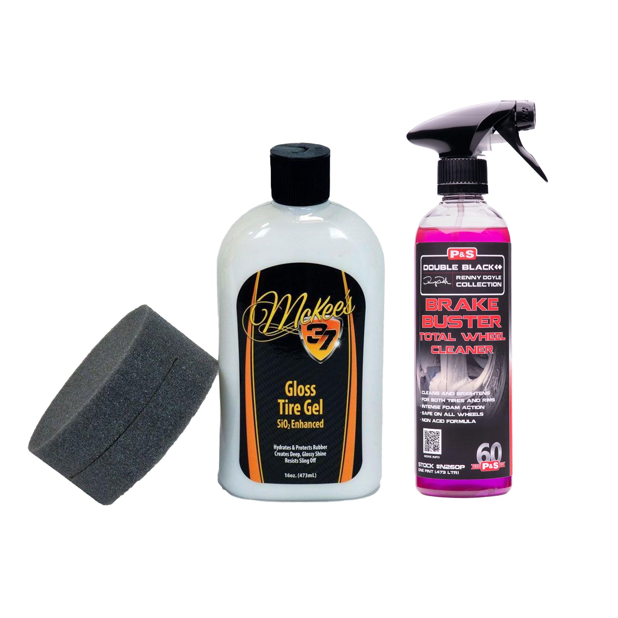 McKee's 37 P&S Brake Buster Gloss Tire Gel Wheel Detailing Kit (Clean Wheels & Create High Gloss Black Shine on Tires)