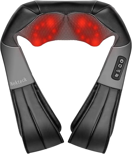Shiatsu Neck and Back Massager with Soothing Heat, Nekteck Electric Deep Tissue 3D Kneading Massage Pillow for Shoulder, Leg, Body Muscle Pain Relief, Home, Office, and Car Use