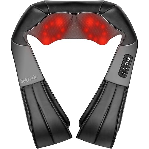 Nekteck Shiatsu Neck Massager for Pain Relief Deep Tissue with Heat, 3D Kneading Massage Pillow Back Shoulder Massagerfor Body Muscle, Plug-in Use for Home Office Car, Gifts for Mom Dad Him Her