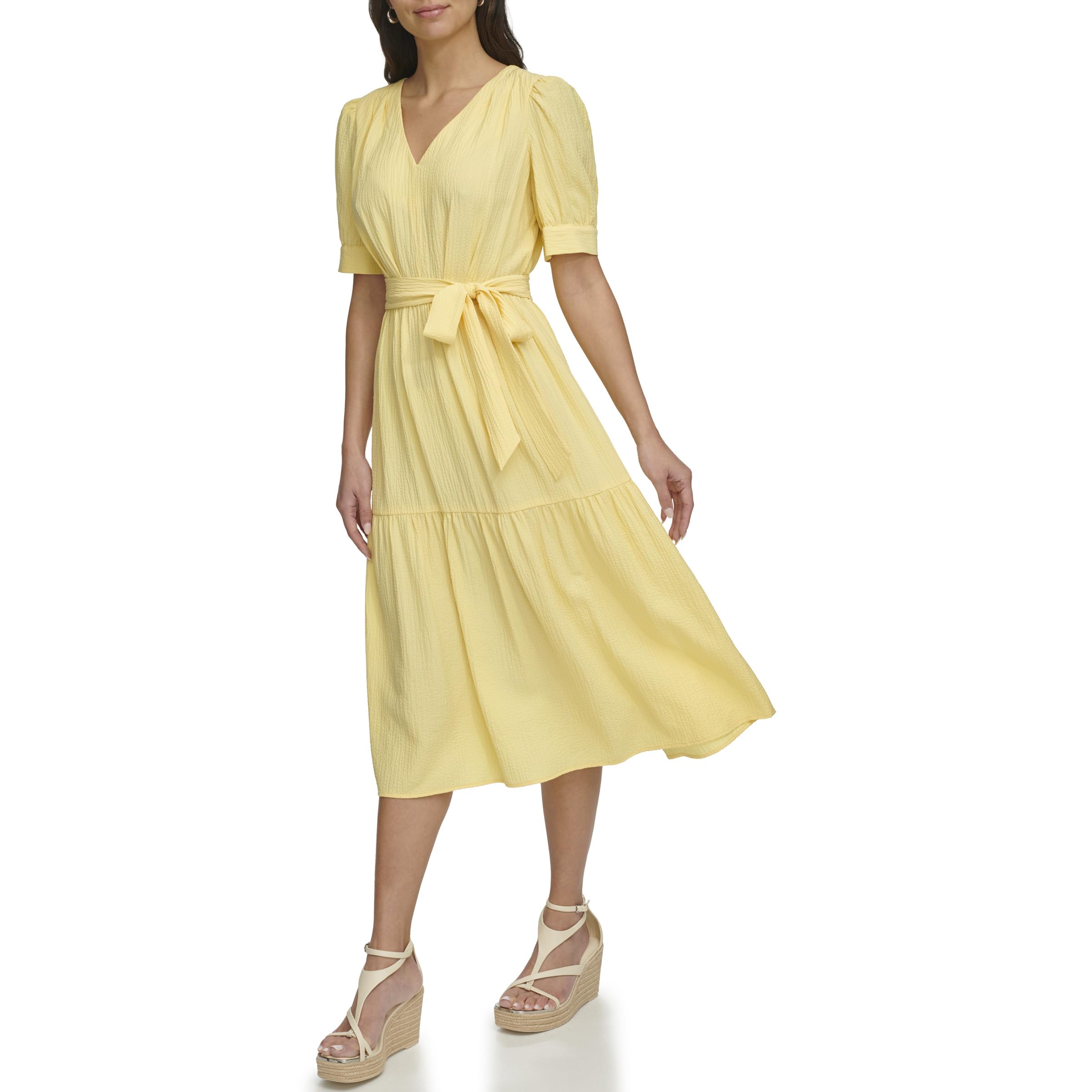 DKNY Chiffon Long Sleeve Faux Wrap Dress Vestido para Mujer
