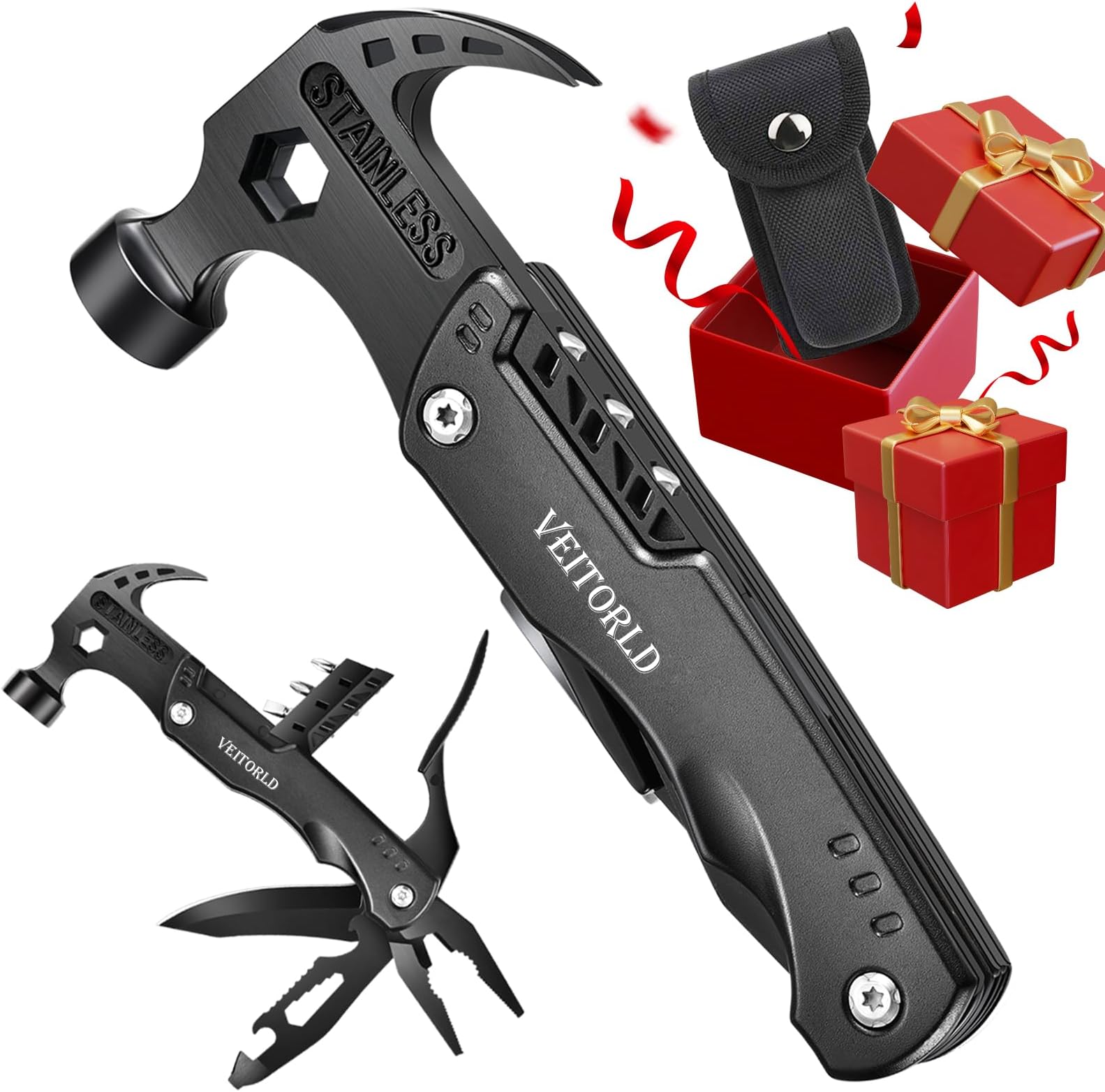 VEITORLD Gifts for Men Him Husband Valentine's Day, Cool Survival Tools Hammer Multitool, Unique Gifts for Husband from Wife, Anniversary Birthday Gift for Husband Wife Boyfriend, Camping Accessories