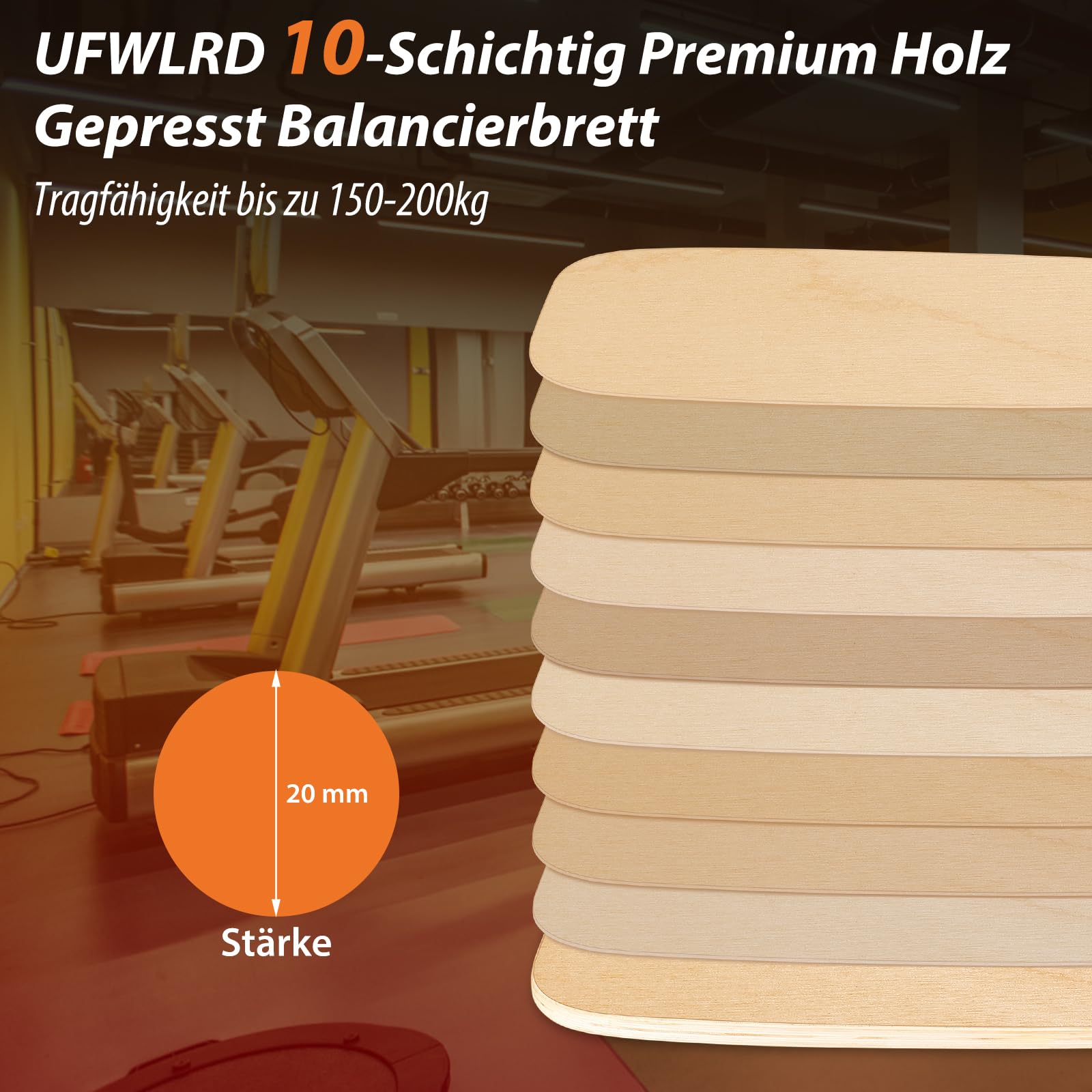 Balance Board Erwachsene, Holz Balancebrett mit Korkrolle für Gleichgewichtstraining, Wackelbrett für Surf-Training, Fitness, Koordination