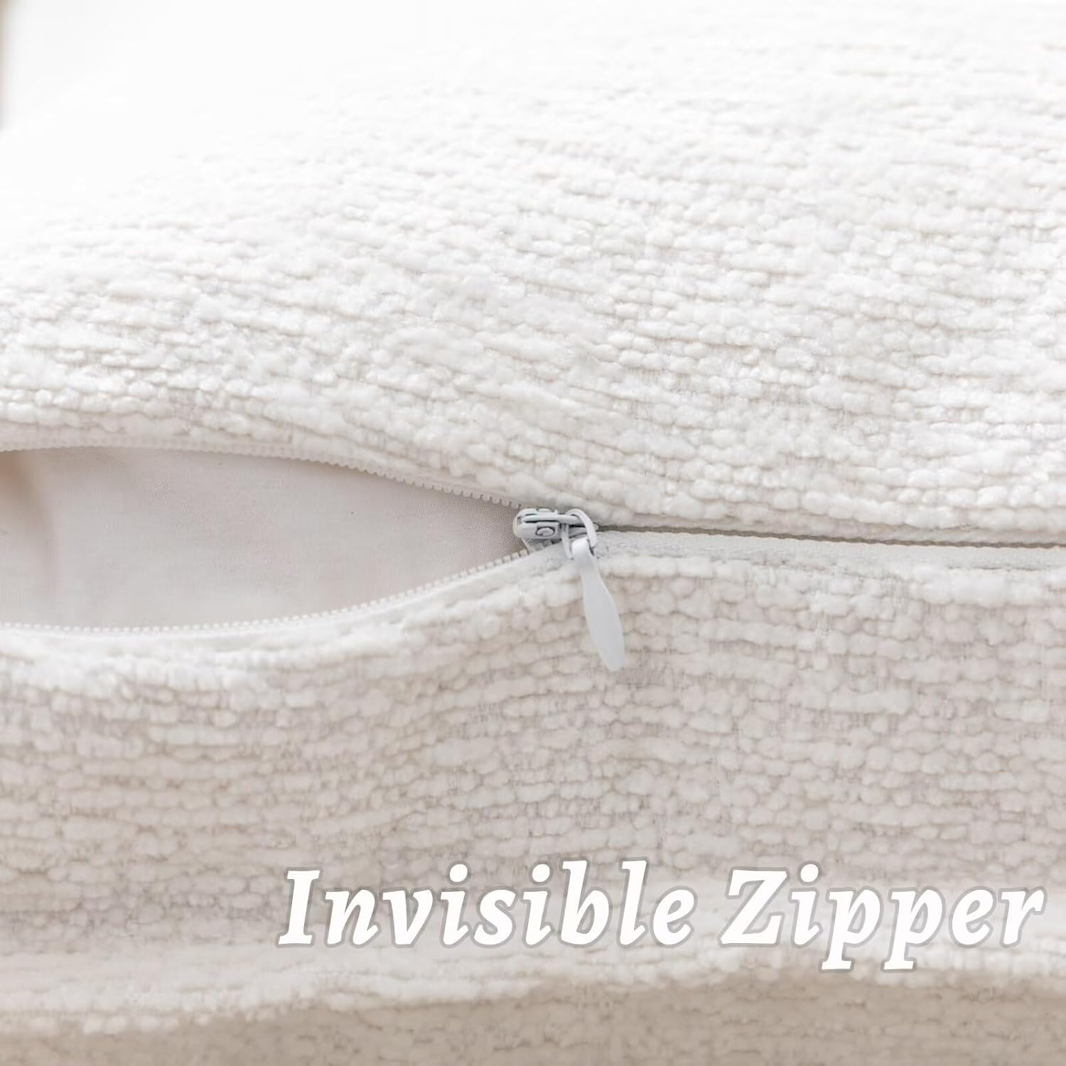 Cream White Decorative Throw Pillow Covers 12x20 Inch Set of 2 Cozy Soild Chenille Cushion Cases Soft Textured Lumbar Couch Pillows Cover Boho Accent Farmhouse Pillowcases for Sofa Bed - Image 3