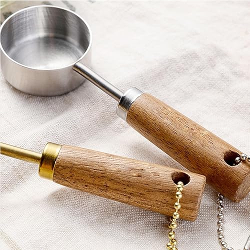 Miniatura 8 de JASHII Juego de tazas medidoras de 0.5 fl oz0.47 oz con mango de madera, 2 cucharas medidoras de acero inoxidable plateado, juego de utensilios de