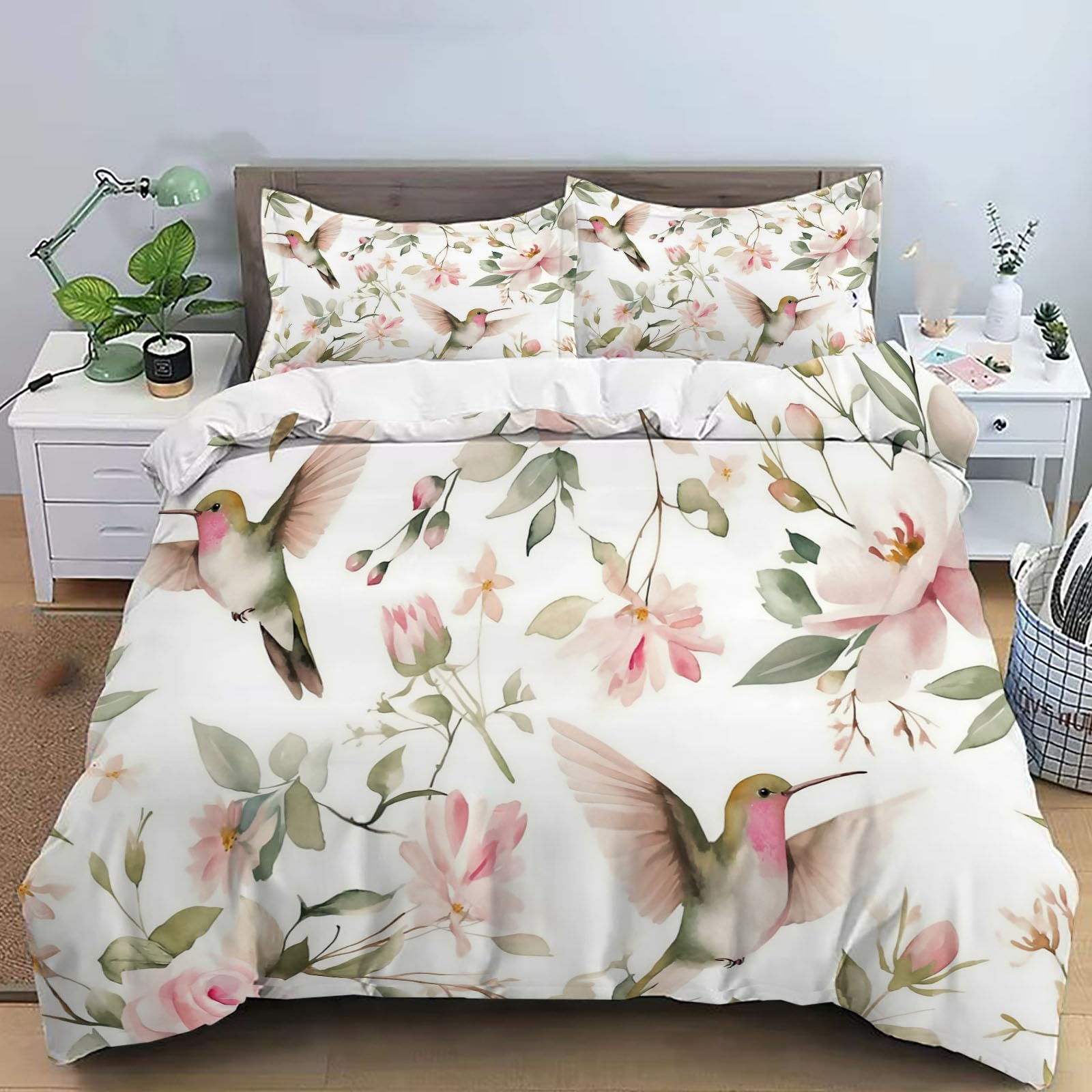 Housse de couette 3D colibri imprimé blanc literie adulte enfant