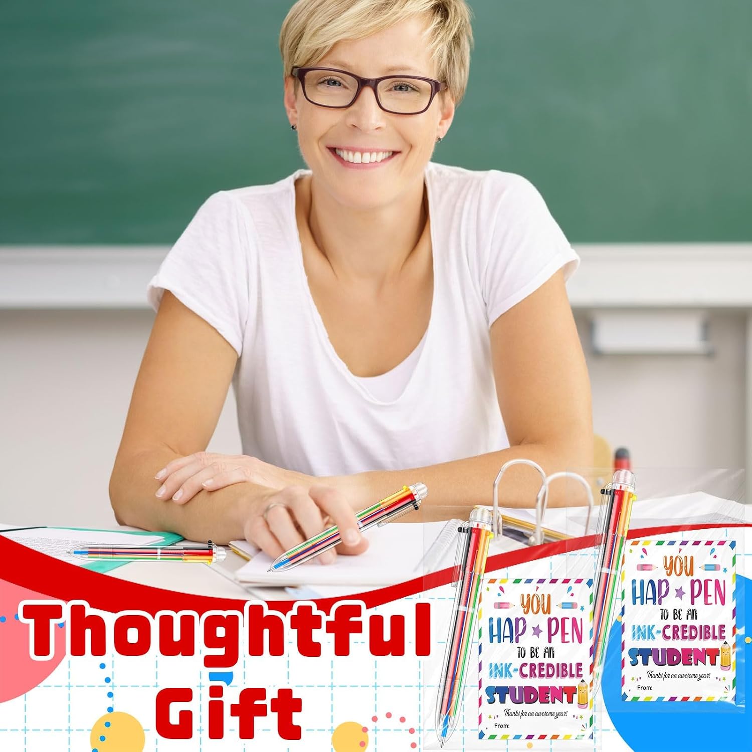 36 Sets End of Year Student Gifts Includes 6 in 1 Multicolor Ballpoint Pen with Gift Cards Gift Packaging Bags Retractable Ballpoint Pens Bulk Last Day of School Present from Teacher Classroom Prizes