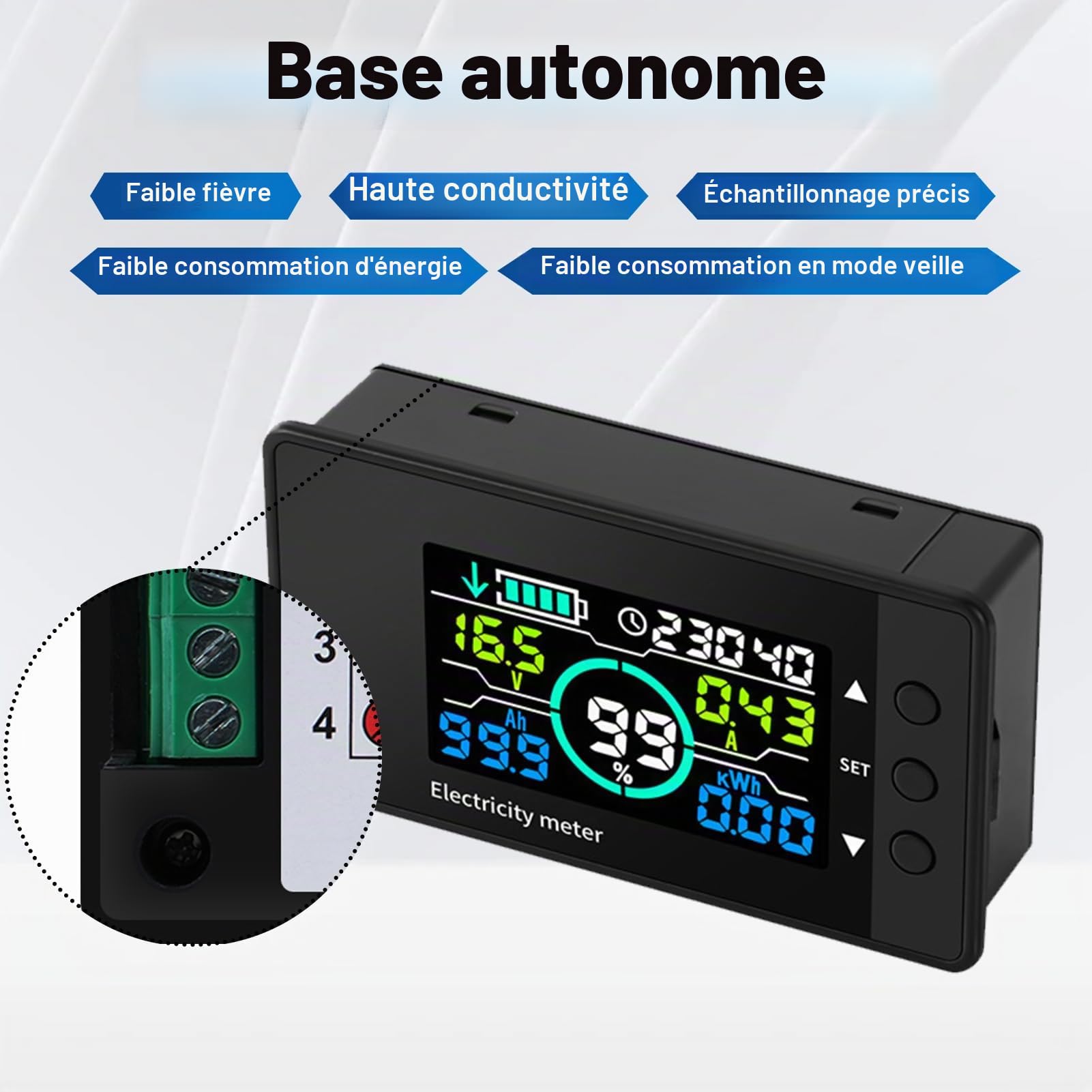 DEWIN Moniteur de Batterie 12V LCD, Gestionnaire de Capacité pour Lithium-Ion Ni DC 7.5V-100V 0-100A