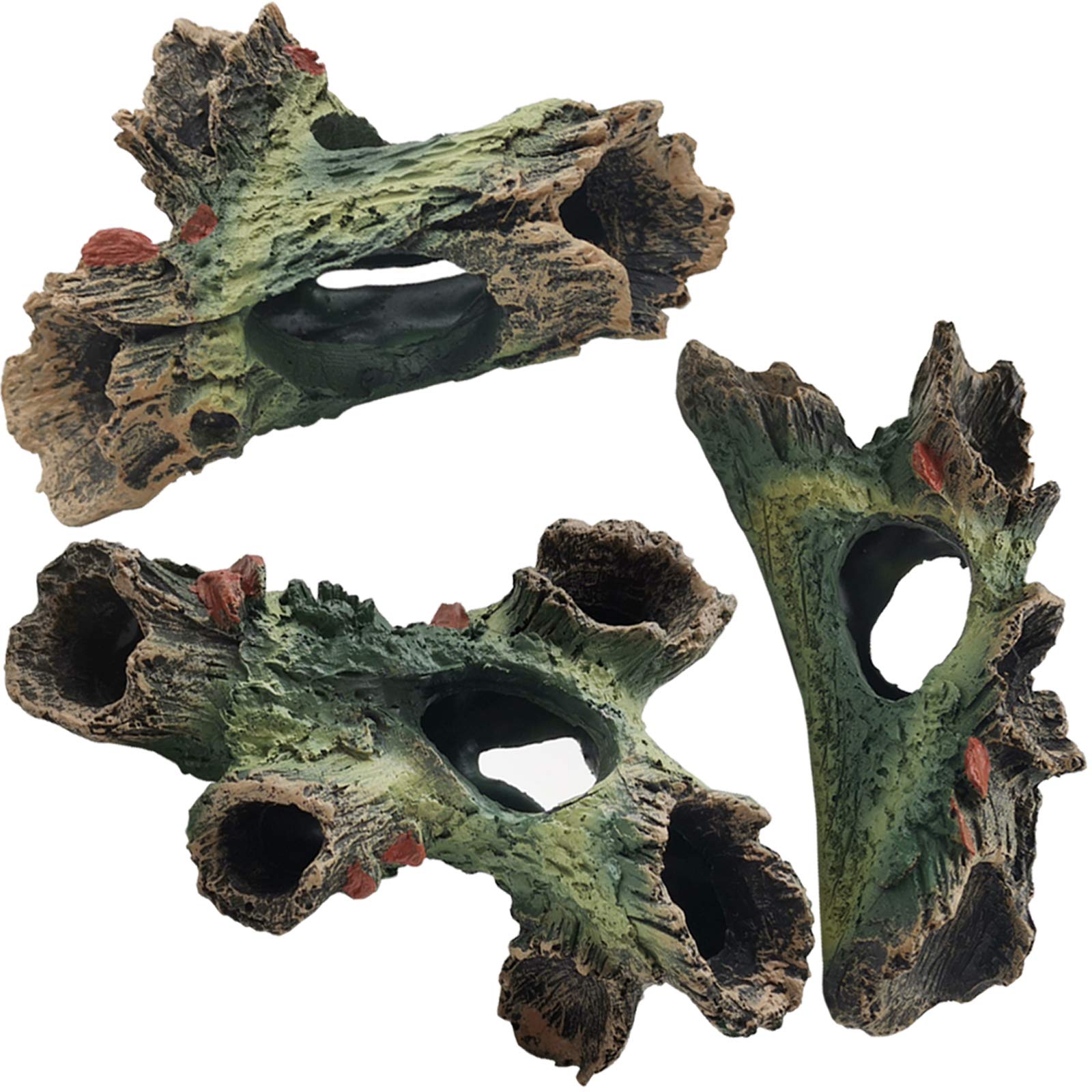 TIHOOD 3PCS Decaying Trunk Aquarium, Betta Fish Ornament, Freshwater Decoration - Resin Log With Holes and Caves for Fish Tank