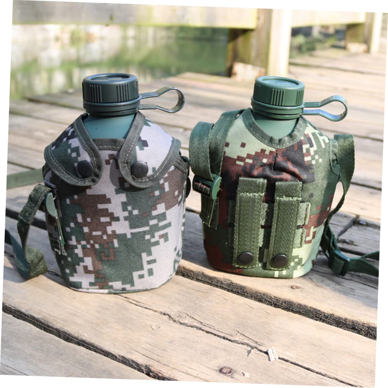 1 Set Edelstahl-Wasserkrug Wanderwasserflasche Tarnwasserflasche Armee-Wasserkocher Armee-Kantine Tarn-Kantine Überlebenskessel Kantine Outdoor-Gurt Reisen