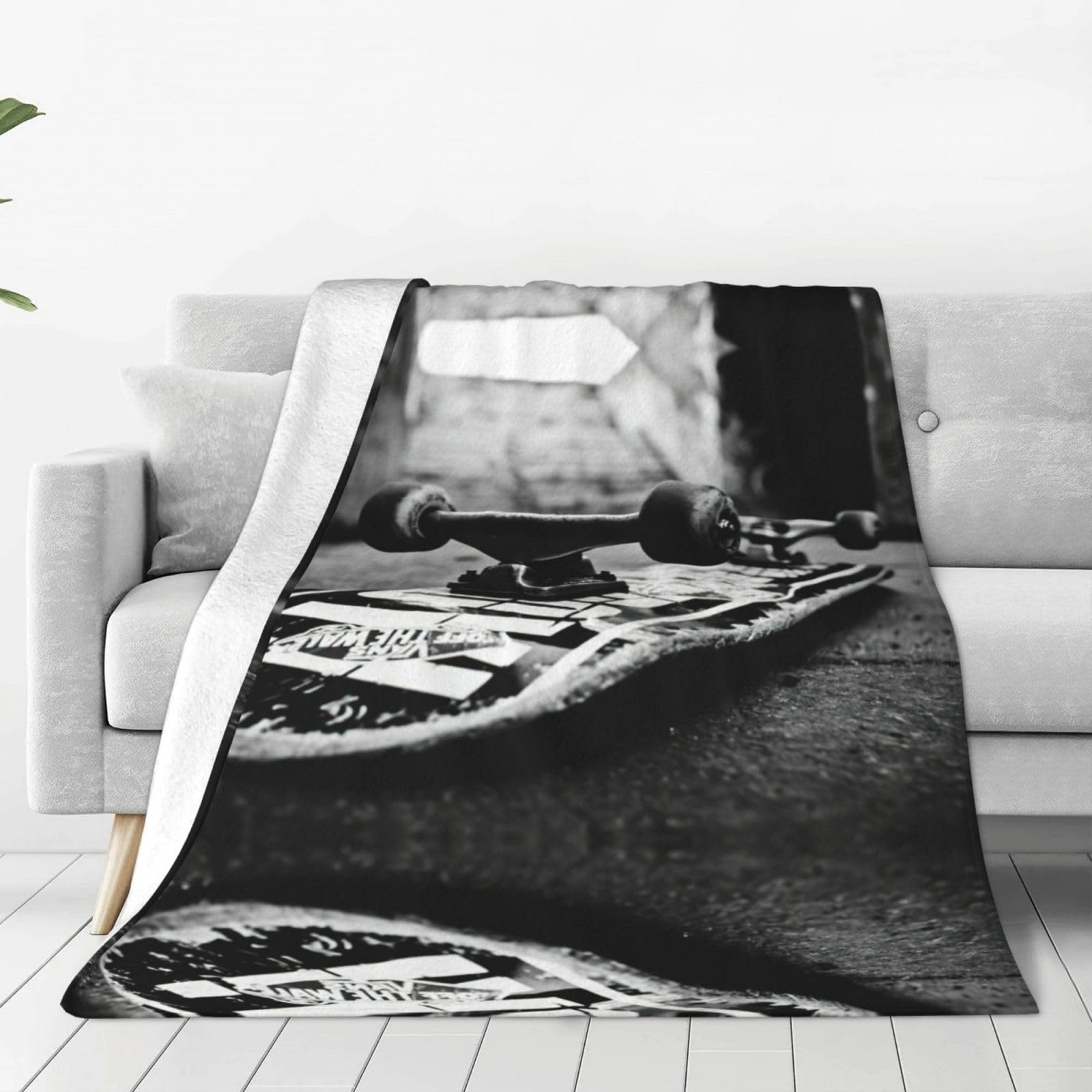 Couverture en polaire pour canapé et lit imprimé skate board