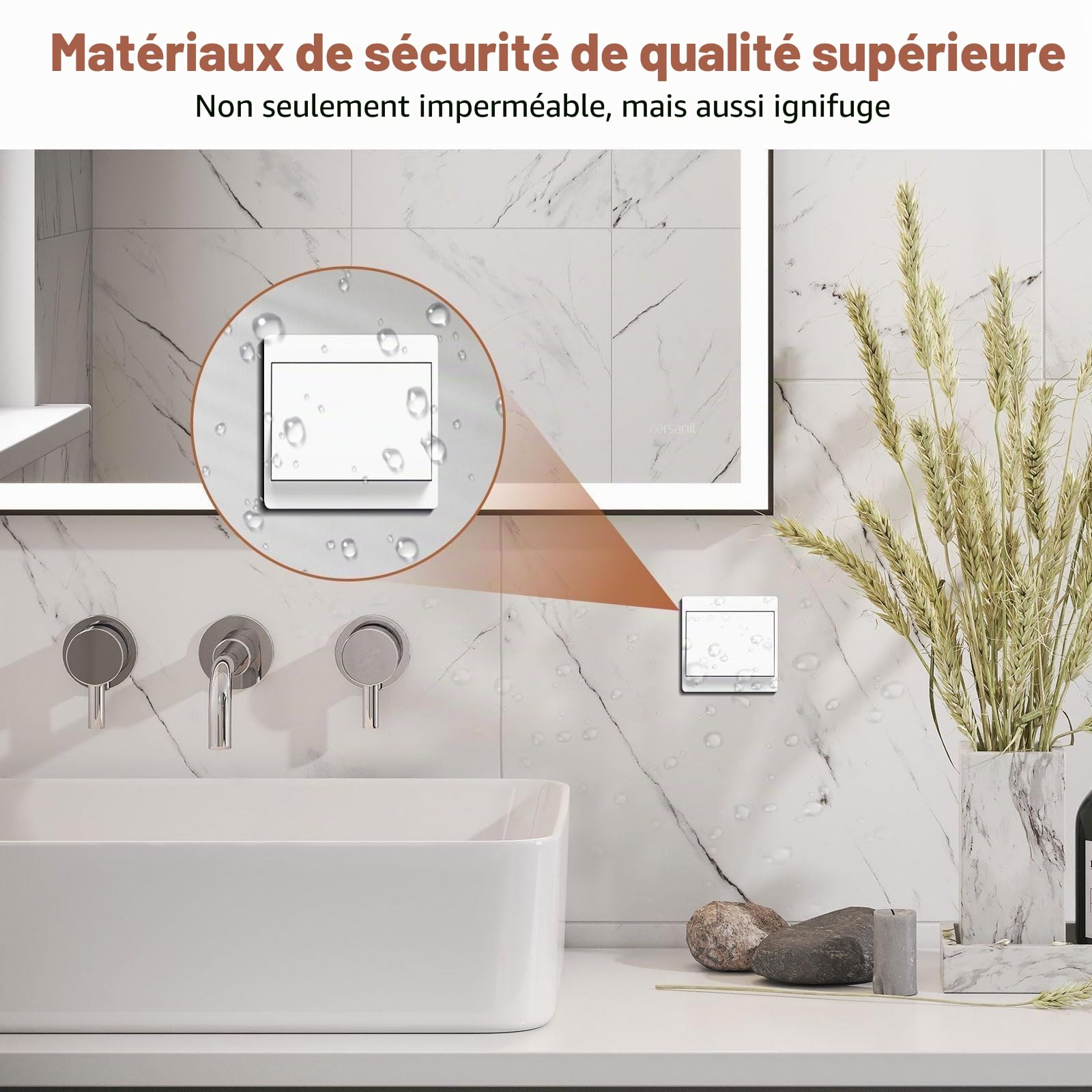 EU Interrupteur Sans Fil 230V, Ensemble D'interrupteurs Autoalimente Va Et Vient Sans Fil – Pas De Piles Nécessaires, Interrupteur Mural Étanche, Contrôlez Votre Lampe À Jusqu'à 200 M À Distance (3V1)