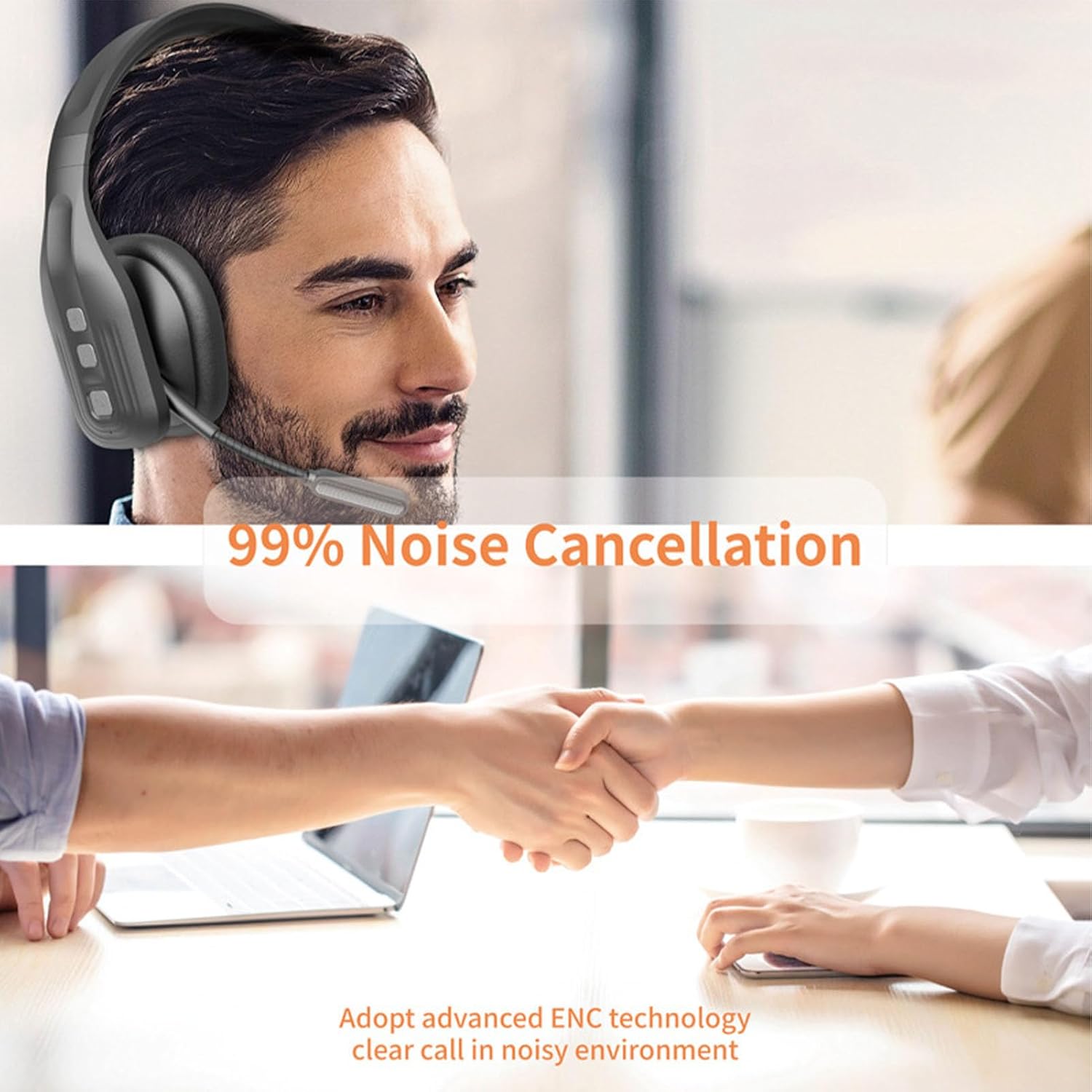 Trucker Bluetooth Headset, Wireless Single Ear Headset with AI Noise Cancelling Mic & Mute Key, 60 Hrs Working Time, Clear Sound, 40mm Dynamic Driver, for Phones, PC