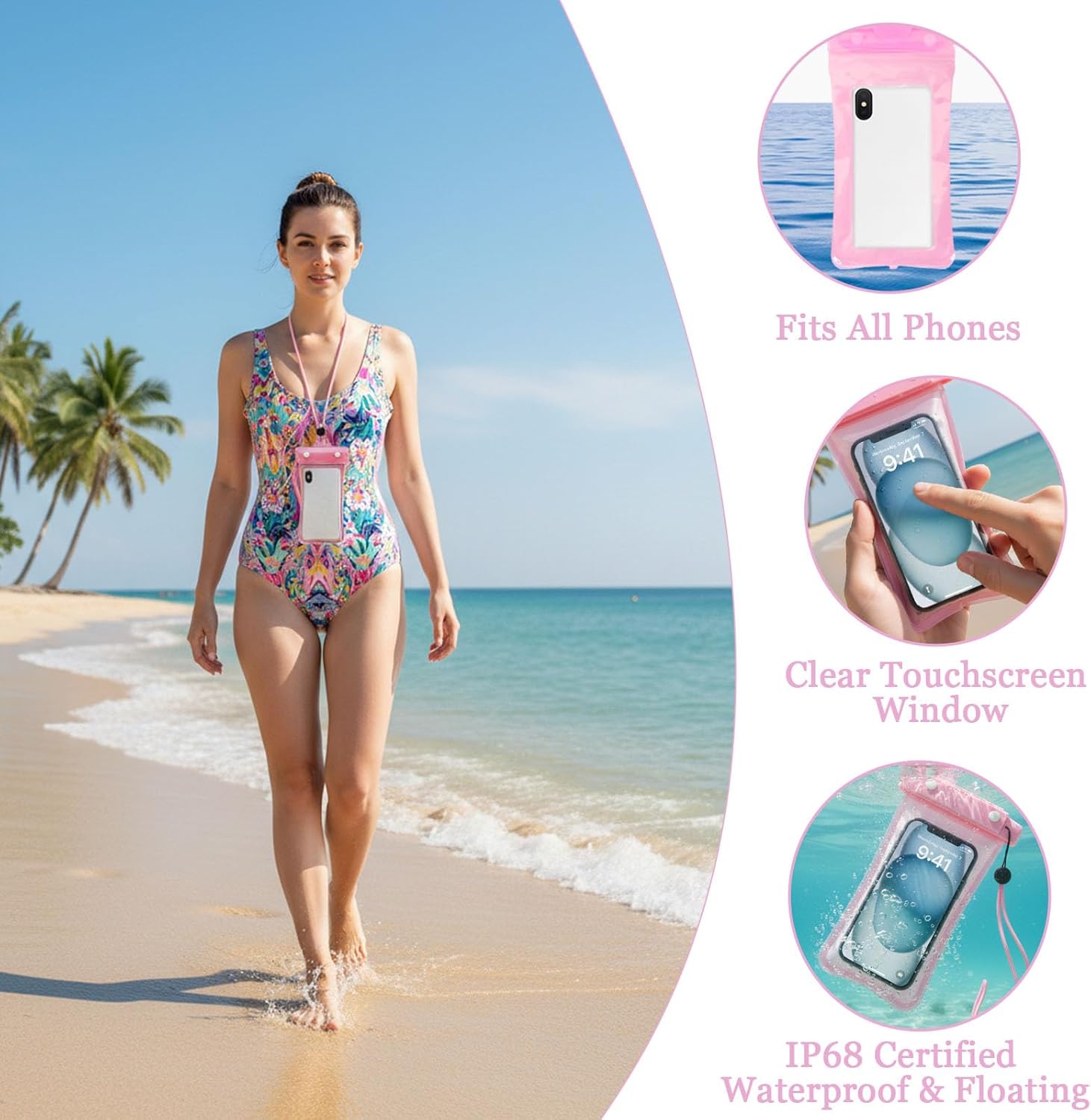 3PCS Iridescent Beach Tote Bag for Women Large Waterproof Beach Tote Bag for Swim Pool Summer Travel Vacation