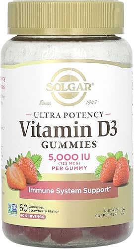 Solgar Gomitas de vitamina D3 para adultos, 5,000 UI de ultra potencia, vitamina para el sistema inmunológico para mujeres y hombres, sabroso sabor