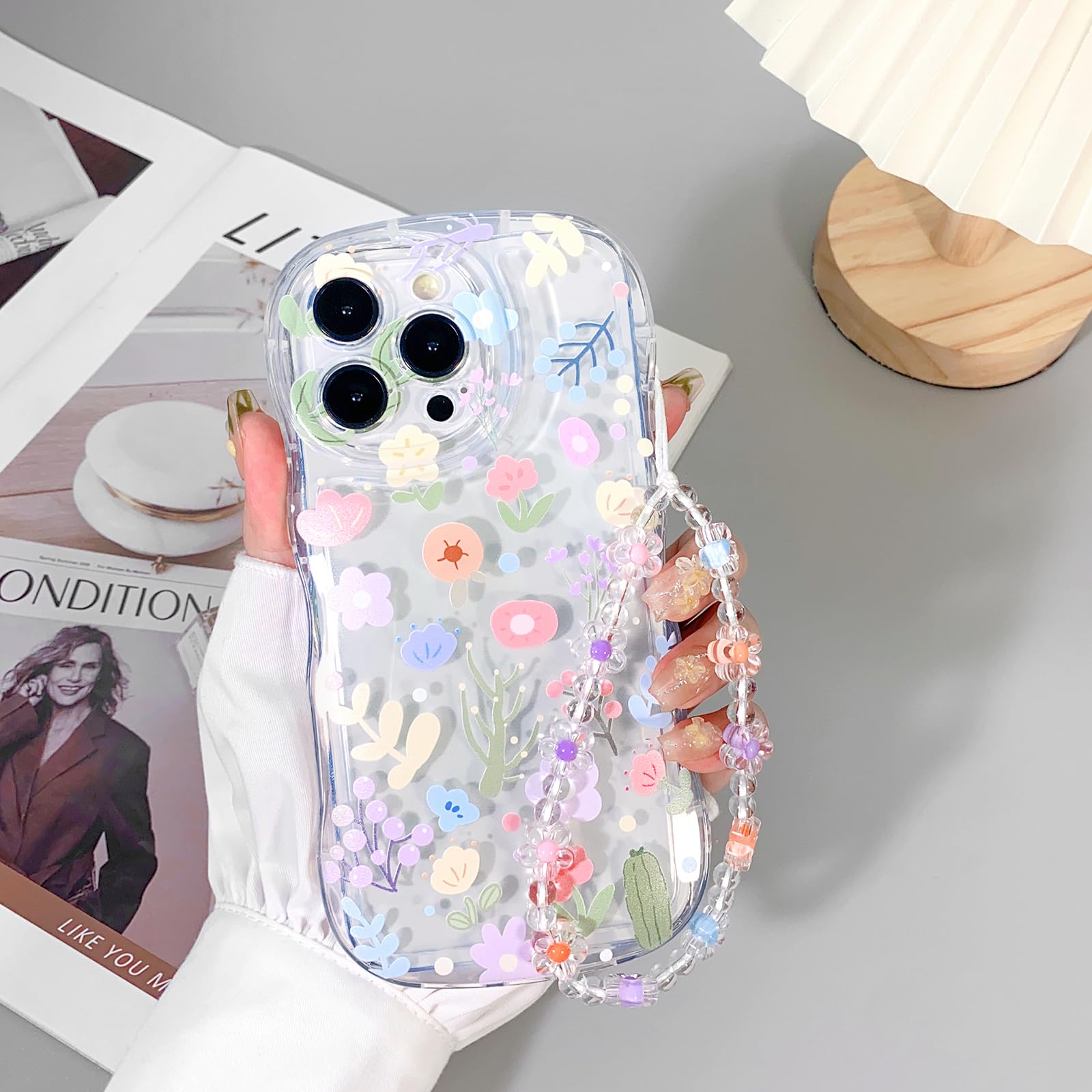 NITITOP Cover per iPhone 16 Pro Trasparente Grazioso con Fiore di Giglio Farfalla Motivo per Donne Ragazze con Protezione TPU Morbido Anti