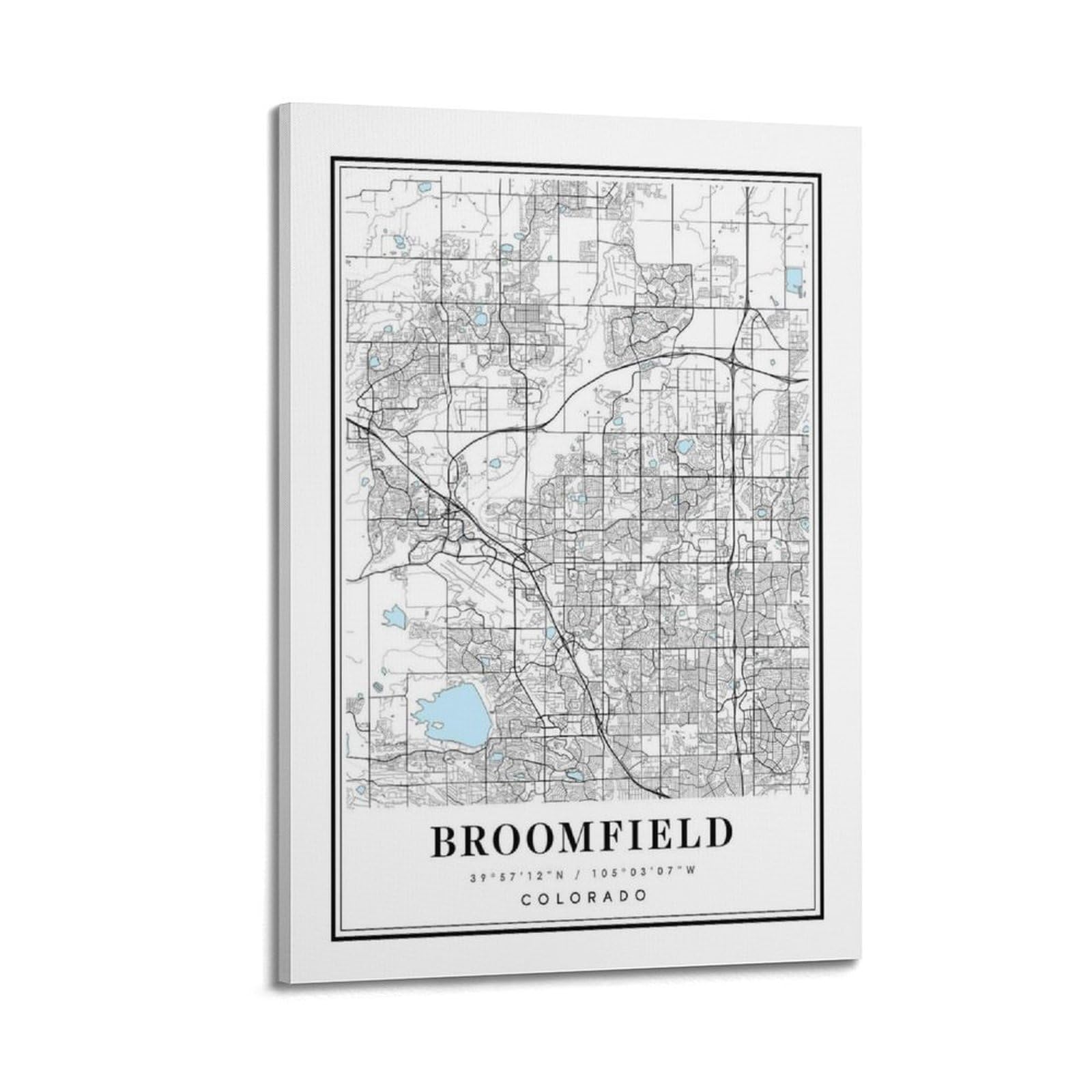 xiaoxiaoshen Broomfield Colorado Map Canvas Poster Wall Art Prints Room Aesthetic Murals Bedroom And Living Decorations 24x36inch(60x90cm)