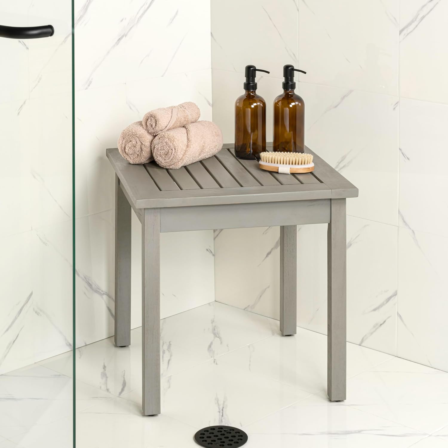 JONATHAN Y Archer 18" Gray Square Acacia Wood Outdoor Side Table, Modern Glossy Slatted Patio End Table for Porch, Poolside and Garden, Weather Resistant Accent Table END6000G