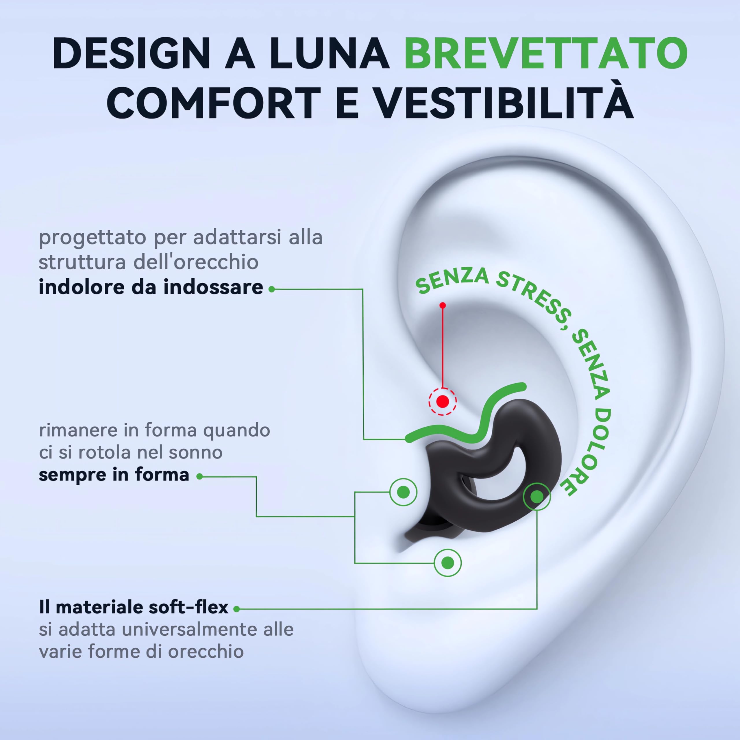 RelaxCharm Tappi Orecchie Dormire Antirumore NRR49dB - Inserti auricolari in silicone ultra morbidi e riutilizzabili per bloccare il russare nel sonno - 10 inserti auricolari in XS/S/M/L/Doppio strato