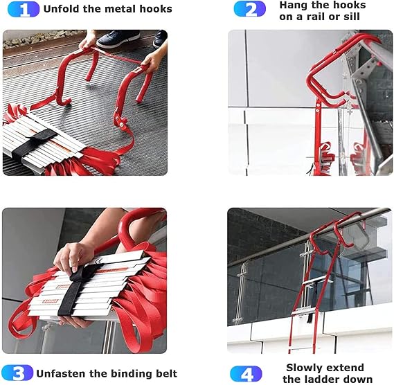 Fire Escape Safety Ladder, 13-32FT Portable Emergency Window Ladder Fire Escape with Anti-Slip Rungs for Kids and Adults Easy to Deploy,13FT/4M
