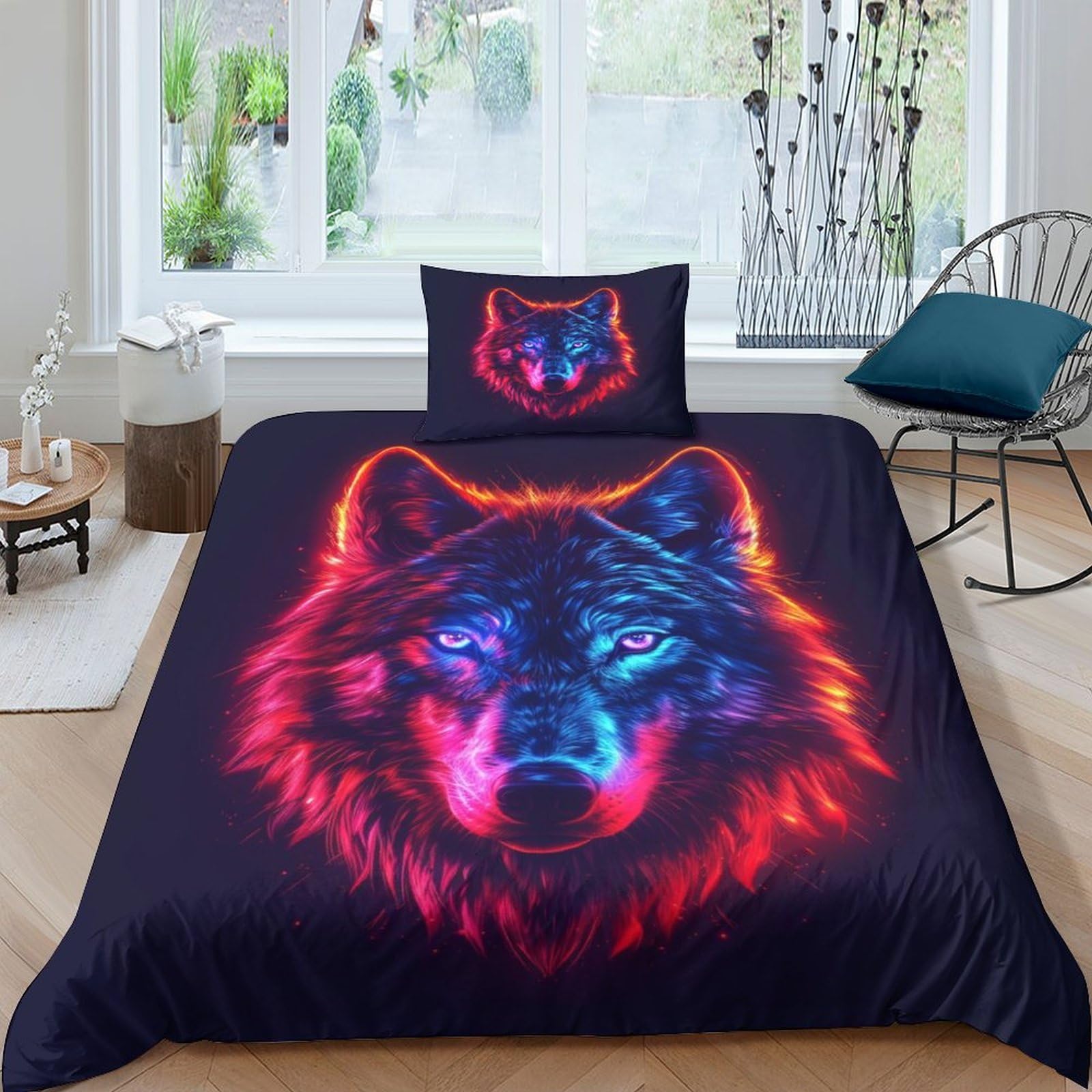 BARDYS Wolf 3D Print Wild Animals Duvet Cover Quilt Cover for Boys Girls Comforter Covers Bedding Set Soft Microfiber with Zipper Closure with Pillow Cases 3 Pieces Single（135x200cm）