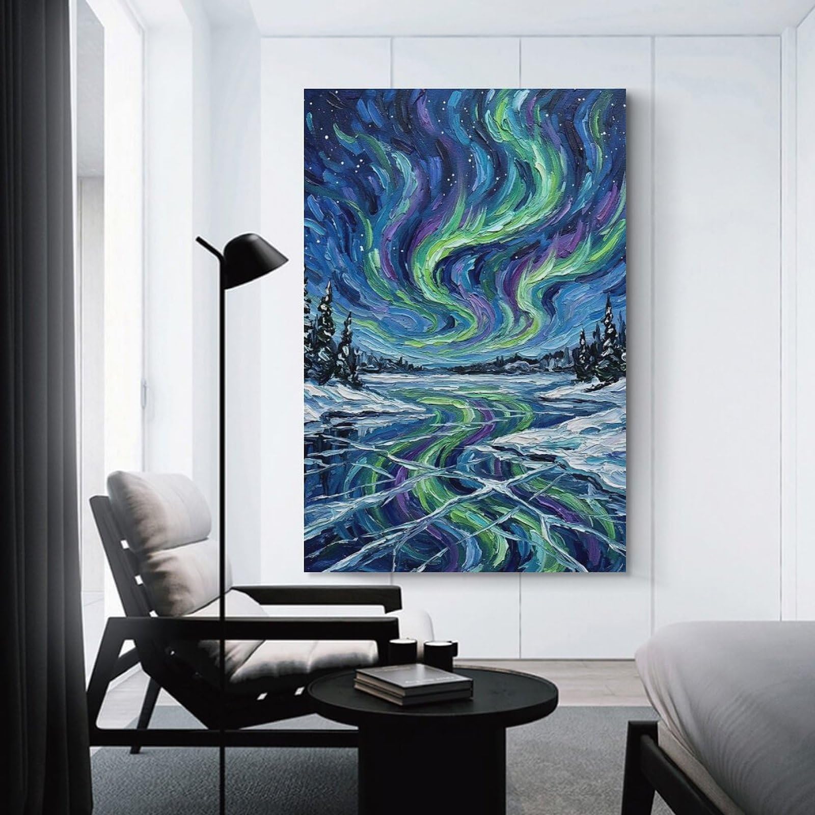 Junmoney Room Decor Wall Art Aurora Borealis Painting, 20x30inch(50x75cm), for Living Room, Bedroom, Office Or Hallway, An Adaptable Decor Piece for Home Use