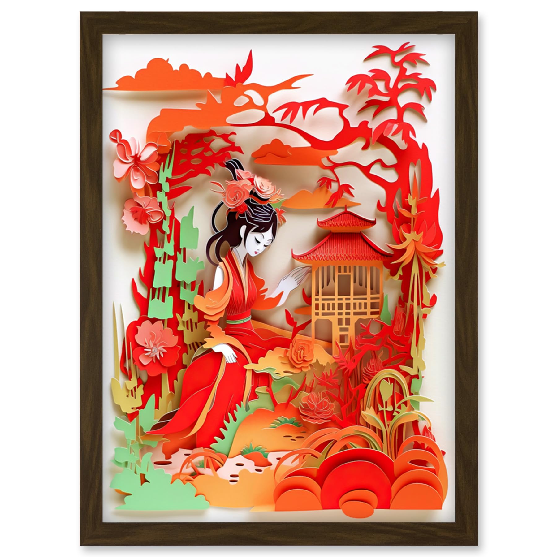 Artery8 Woman by Red Temple Garden Kirigami Collage Artwork Framed Wall Art Print A4