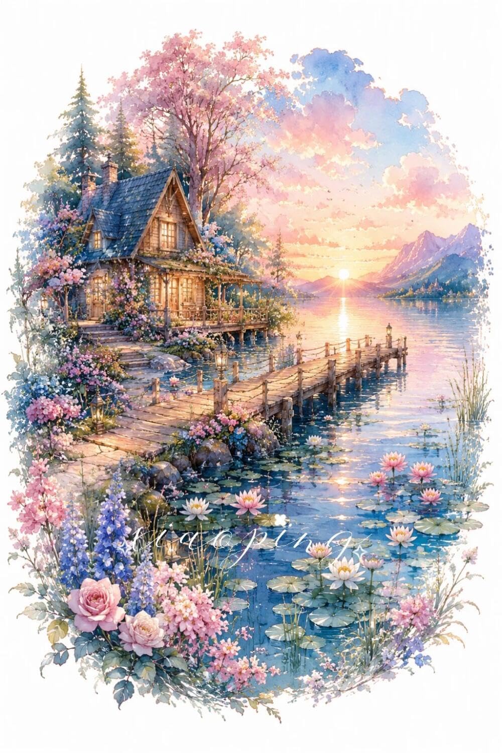 Rqwybcaxn Stamped Beaded Cross Stitch Kits Riverside Cabin 40x50cm