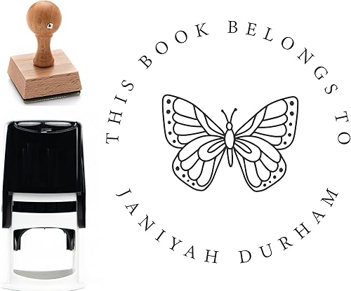 Miniatura 1 de Sello personalizado de libro de biblioteca con tema de mariposa, sello de madera personalizado, sello de madera para profesores, sello