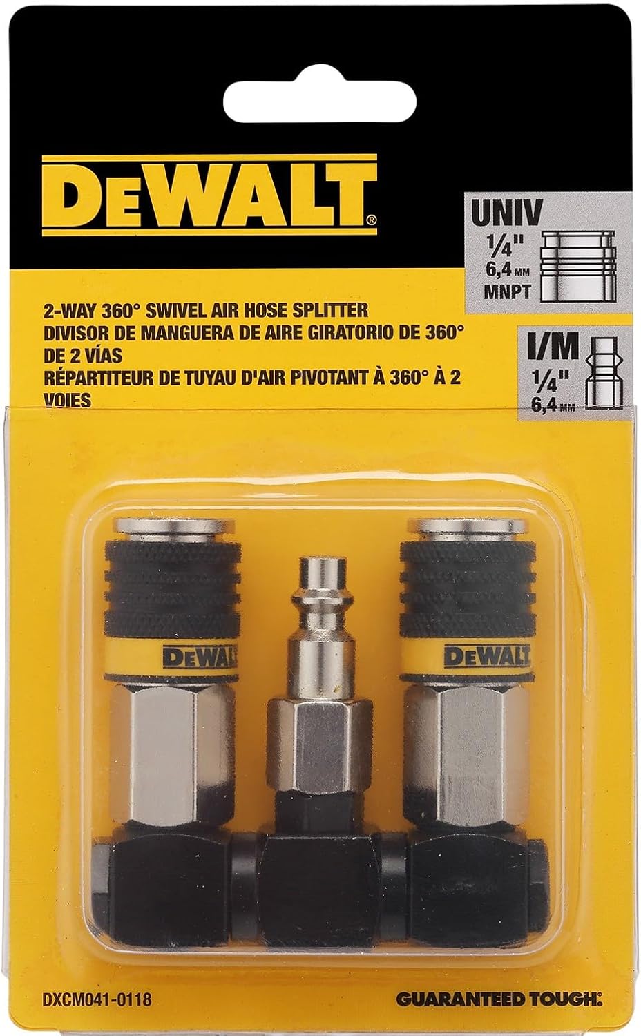 DEWALT 2-Way 360° Swivel Air Hose Splitter: Universal Couplers with Industrial Plug, 300 PSI