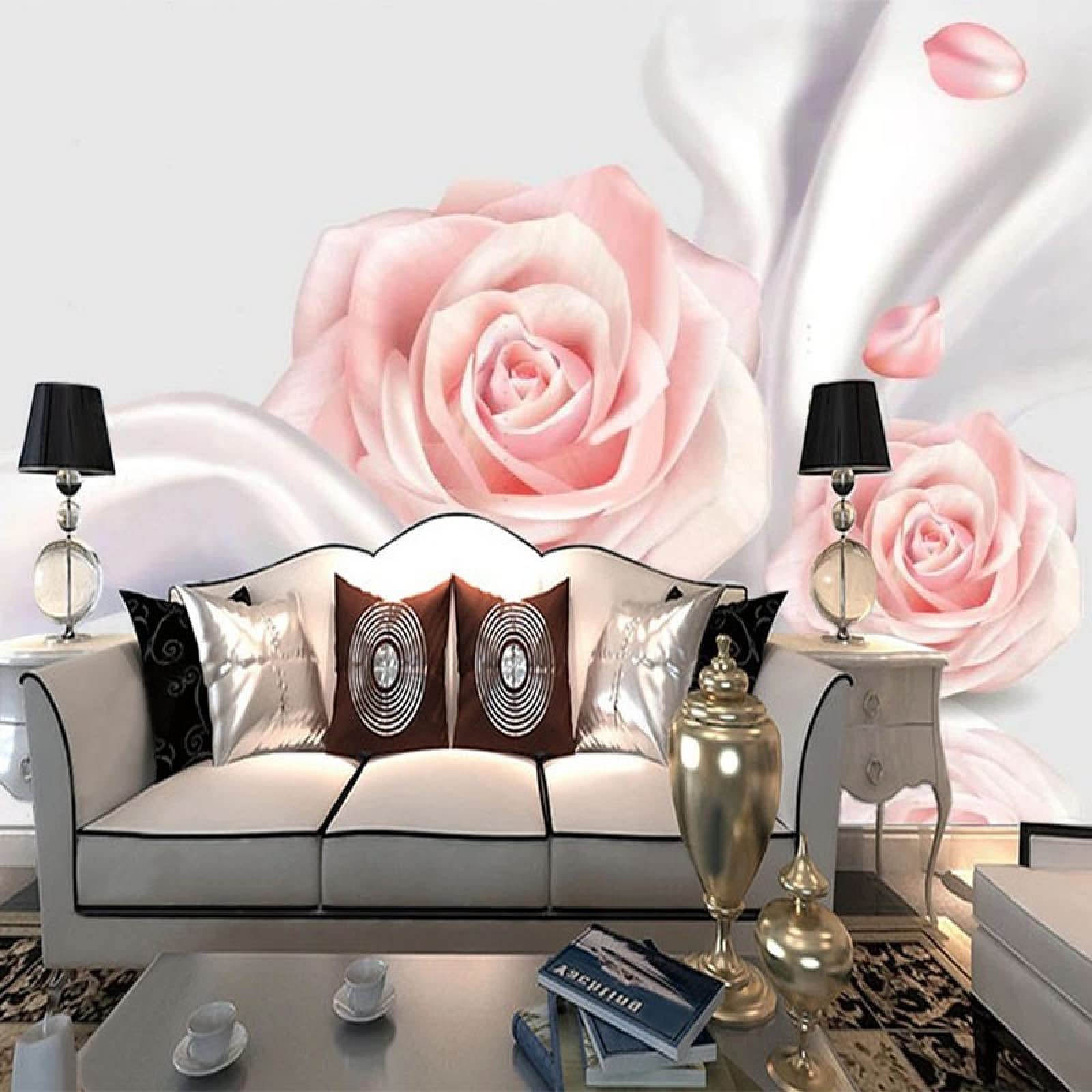 Adesivi murali Floreali Rosa alla Moda 240X150Cm, Adesivi murali per cameretta dei Bambini, Rimovibili, autoadesivi, Decalcomanie artistiche in Vinile, Decorazioni per la casa Fai da Te, SOG