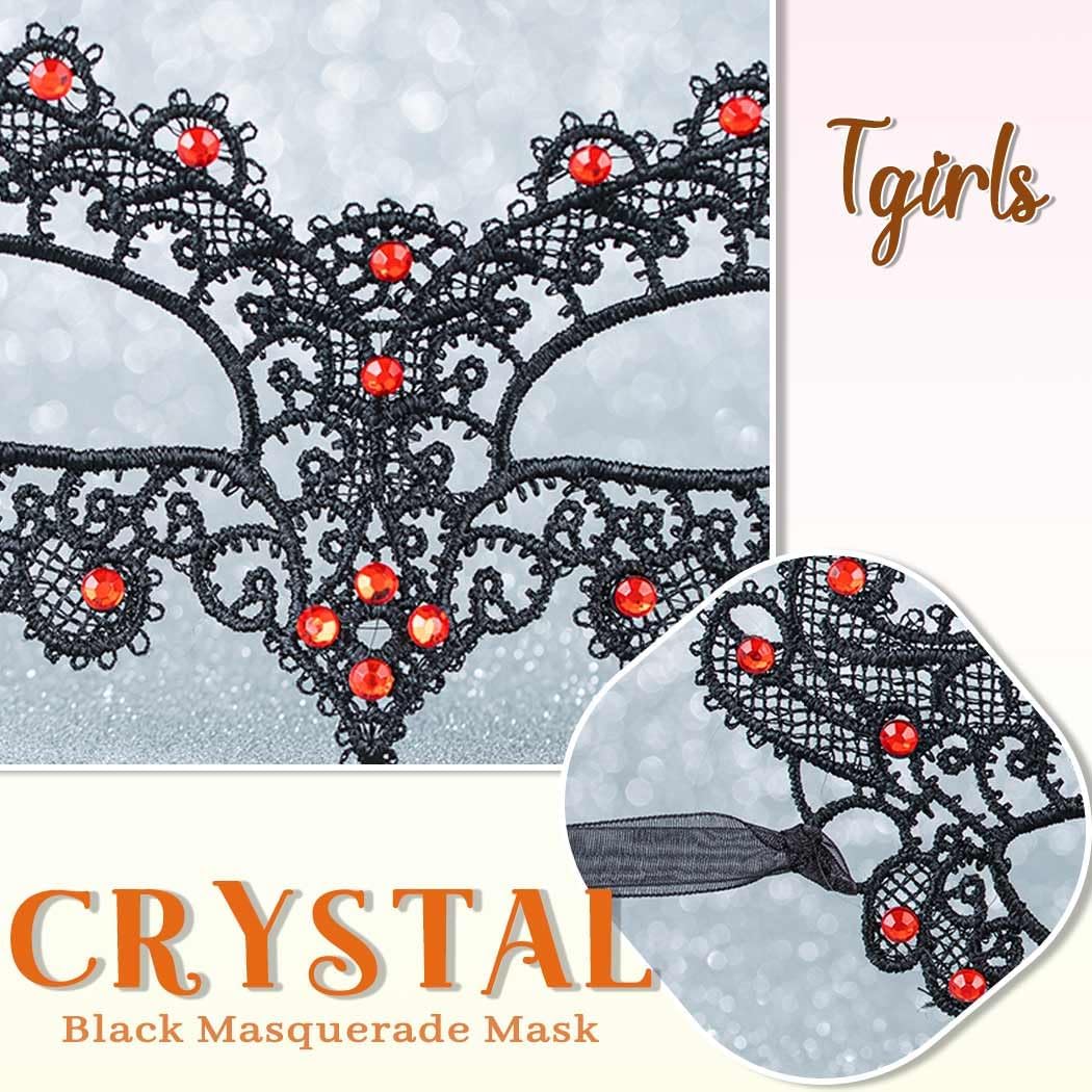 Tgirls Black Masquerade Mask for Women Rhinestone Lace Mask Costume Party