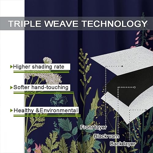 Miniatura 16 de Retro 70s Floral Blackout Window Curtains, Watercolor Flower Plant Rustic Modern Style Pattern Window Drapes, for Bedroom Living Room 42x45in 2