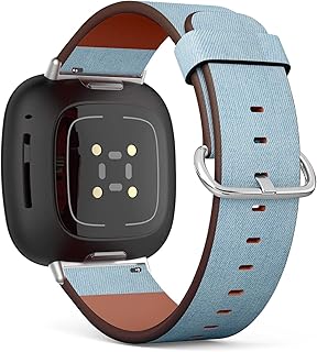 CJBROES Replacement Leather Watch Band, Compatible with Fitbit Versa 3 and Fitbit Sense of Wristband Bracelet Accessory - Detail Denim Jean Texture