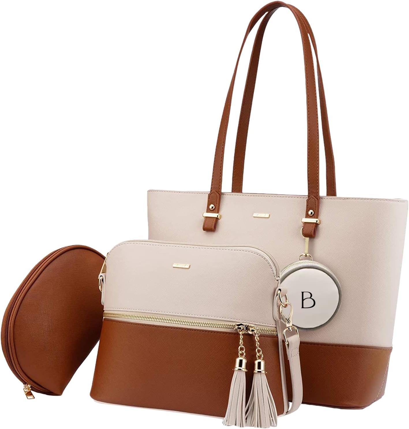 GenericBrandsho - PU Leather Women Multipurpose Carry Tote Crossbody Satchel Purse Clutch Handbag Set of 4 for Travel Shopping And Carry