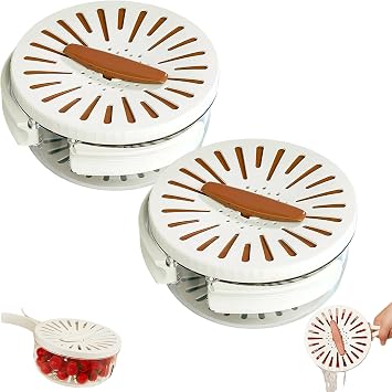 3-in-1 Multifunctional Fruit and Vegetable Washing Bowl with Foldable Handle, Strainer, Drainer Container and Lid Kitchen Colander Bowl Set, Brown 2pcs