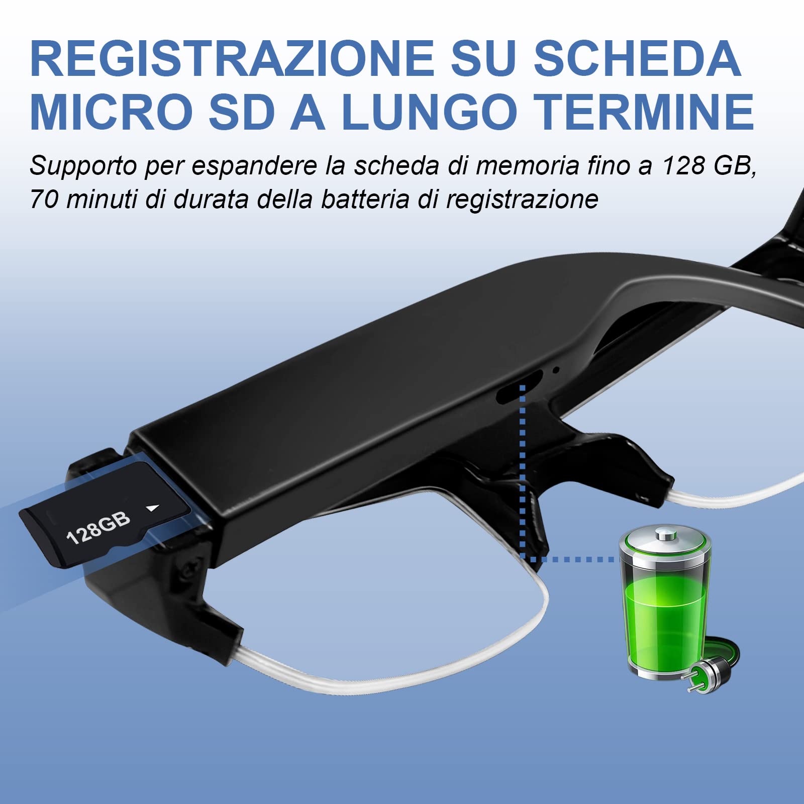 Telecamera Nascosta Occhiali, Mini Telecamera Spia Bicchieri 1080P HD Microcamera Spia Sport Fotocamera Invisibile per Registrazione Video Scattare Foto