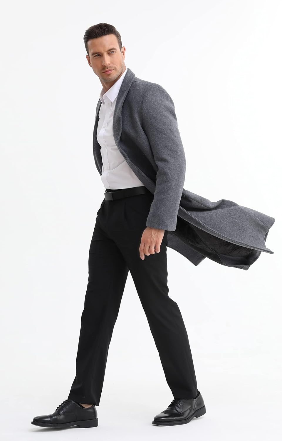 APTRO Men's Luxury Full Length Trench Coat Long Wool Overcoat Winter Windbreaker - Image 7