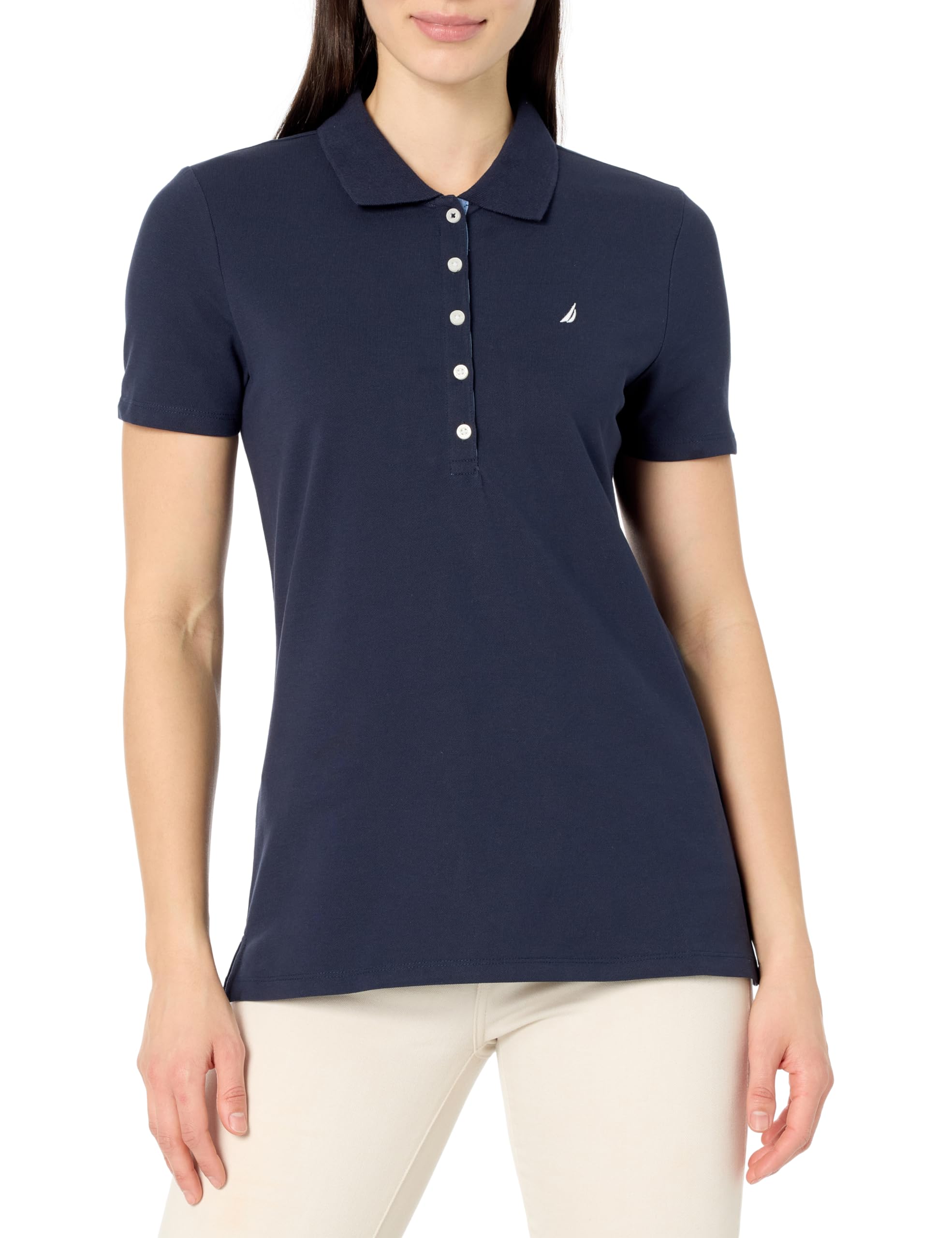 Nautica Women's Short Sleeve Button Placket Polo, Night Sky, S