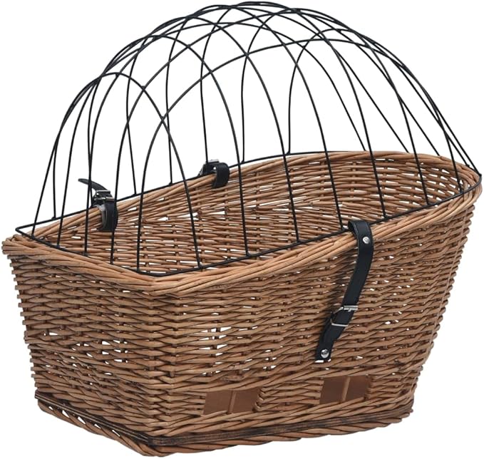 vidaXL Natural Willow Bike Rear Basket with Iron Cover Durable