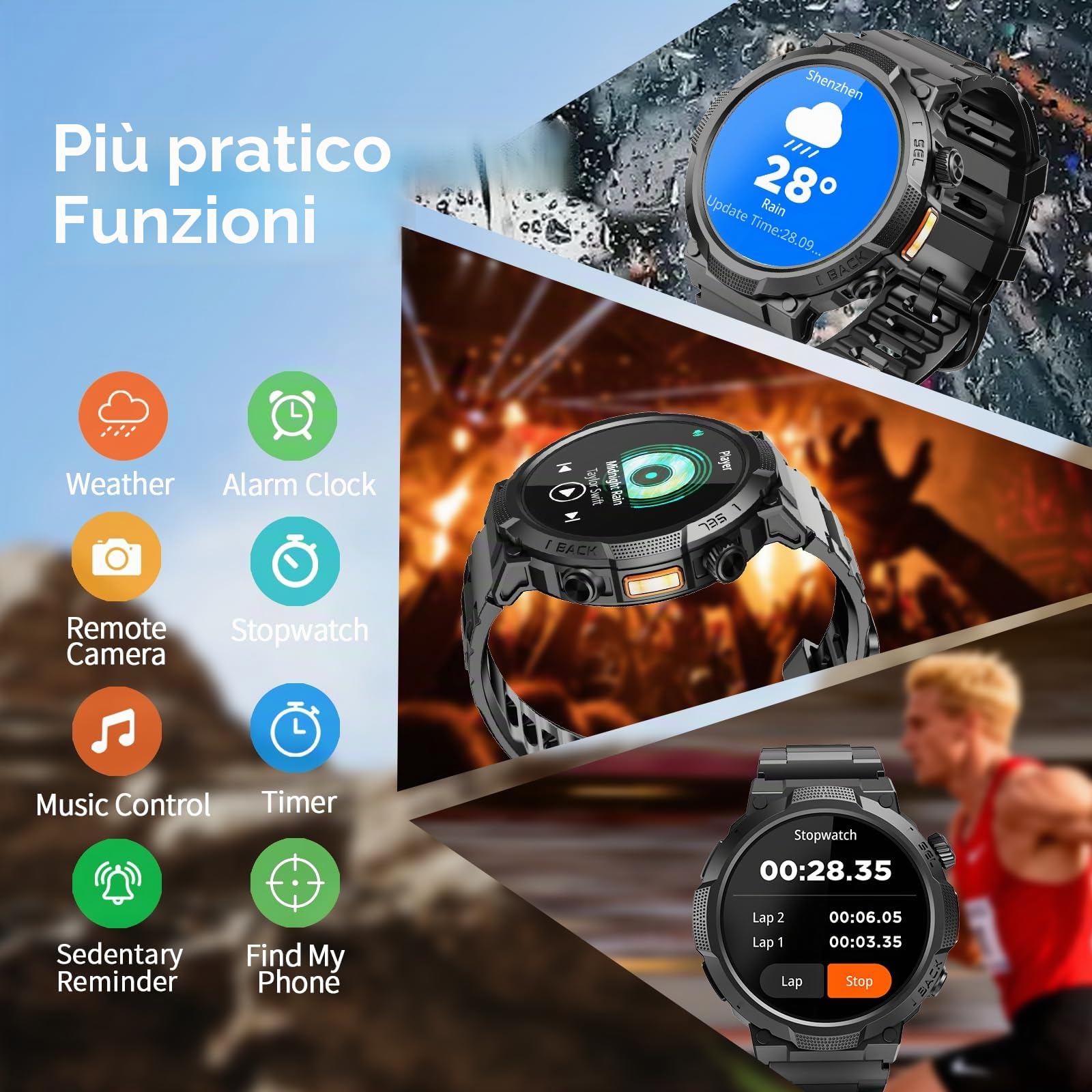 Smartwatch Uomo Militare, Orologio Smartwatch 1.53" con Chiamate Bluetooth, 100+ Modalità Sportive, Batteria 1000 mAh, Monitoraggio Sonno e Cardiofrequenzimetro, Torcia e Bussola per IOS/Android