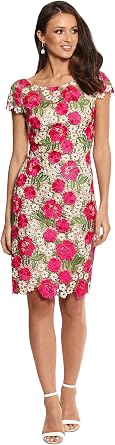 Xscape Womens Short Sleeve Floral Lace Embroidered Sheath Midi Dress